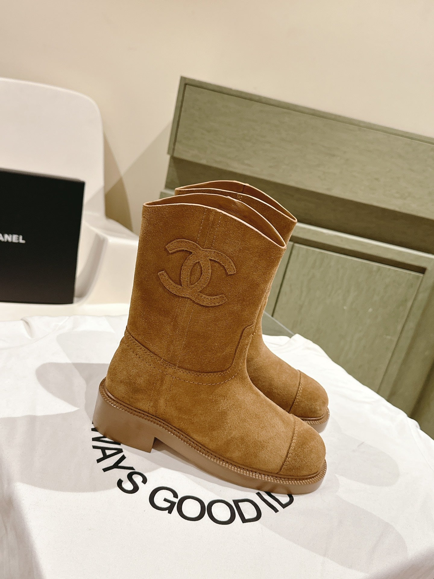 CC SHORT BOOTS PEANUT BROWN SUEDE CALFSKIN - 35