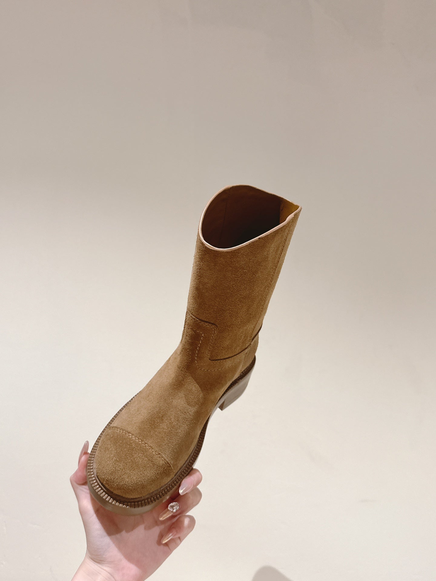 CC SHORT BOOTS PEANUT BROWN SUEDE CALFSKIN - 35