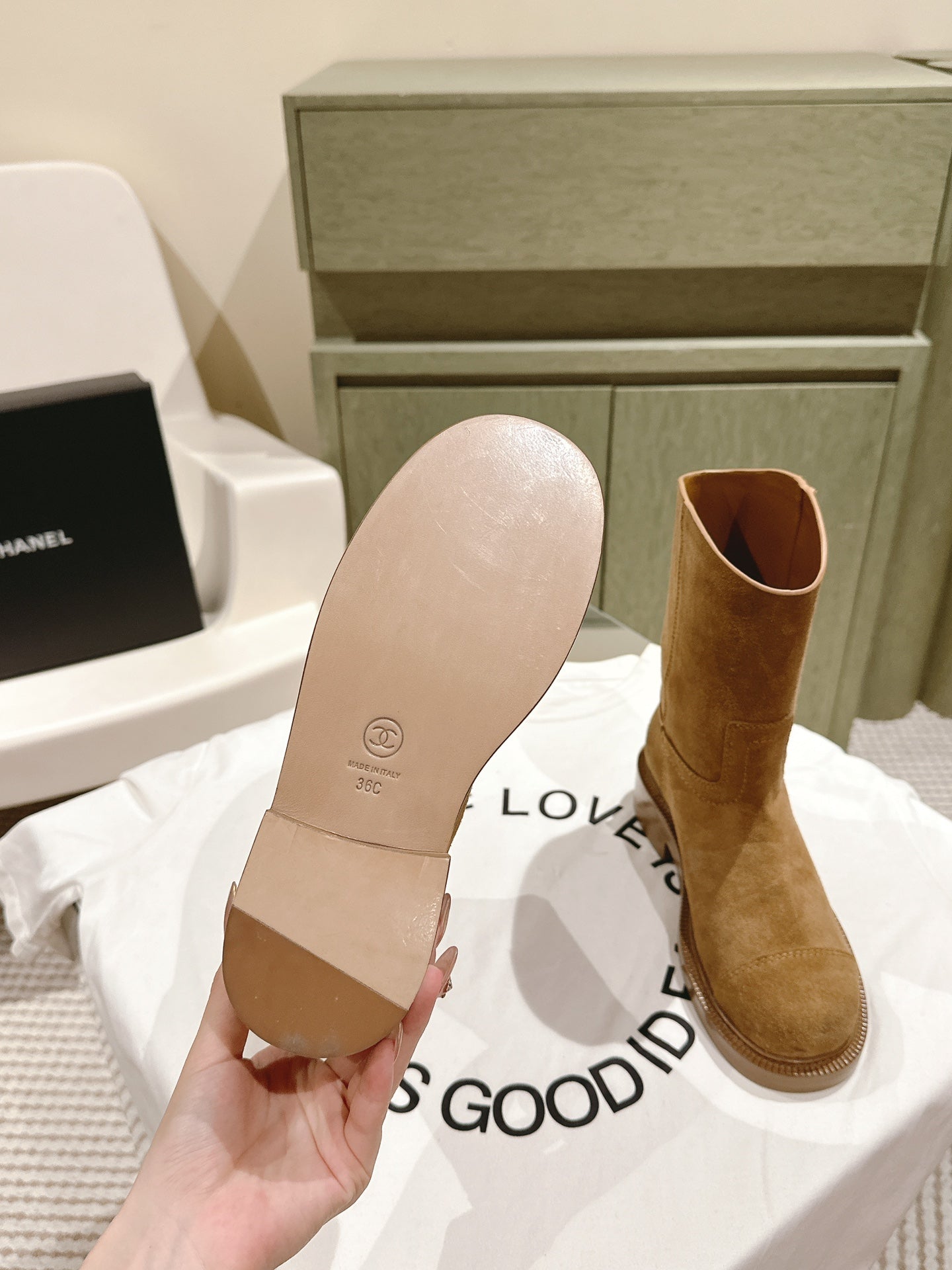 CC SHORT BOOTS PEANUT BROWN SUEDE CALFSKIN - 35