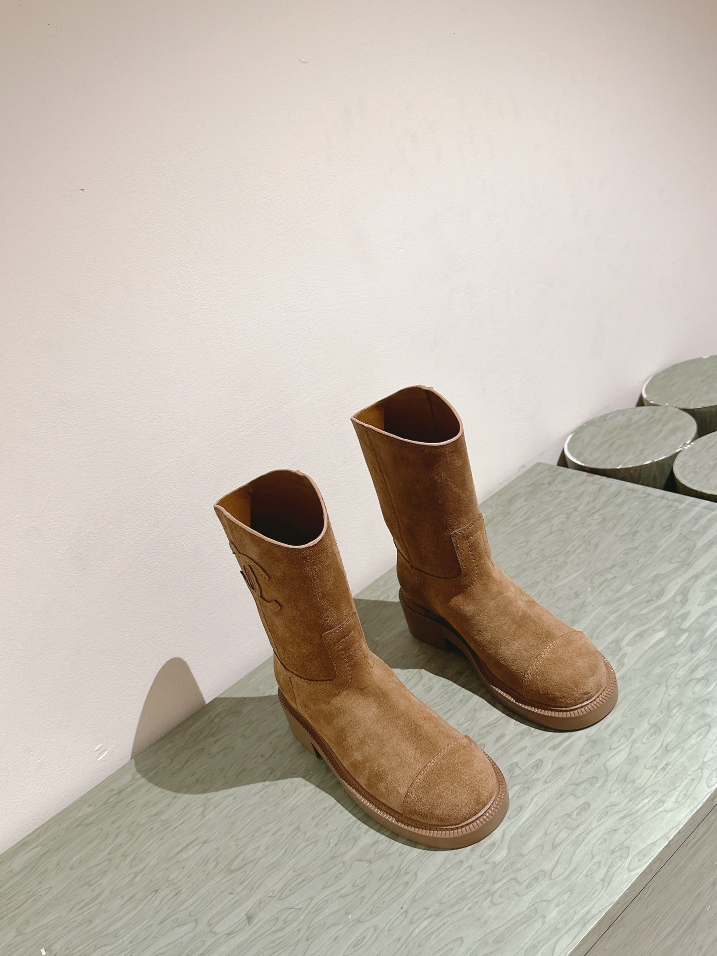 CC SHORT BOOTS PEANUT BROWN SUEDE CALFSKIN - 35
