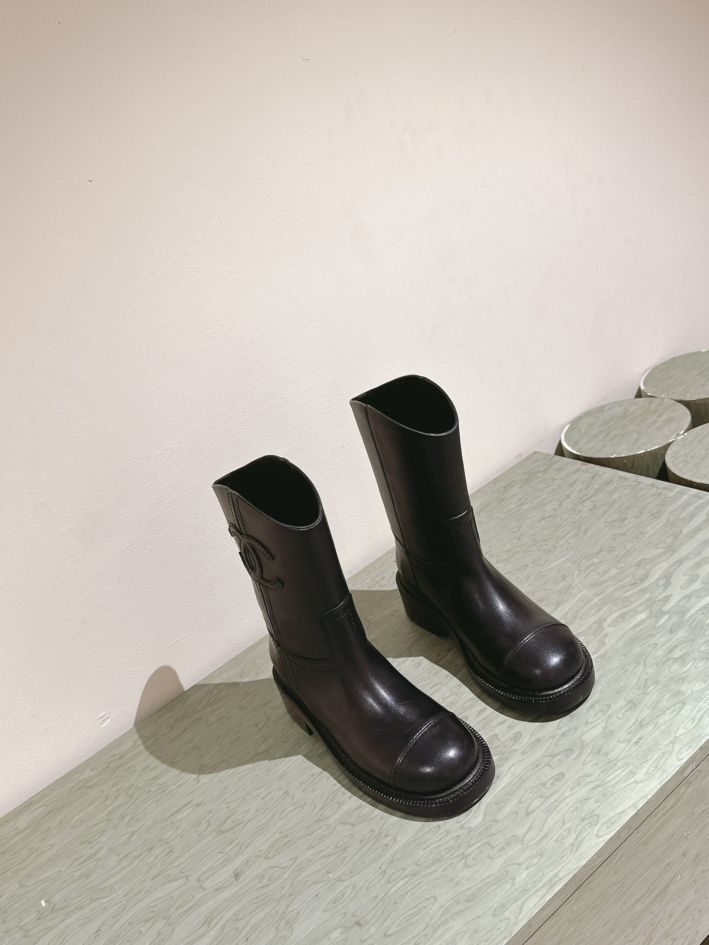 CC SHORT BOOTS BLACK CALFSKIN - 35