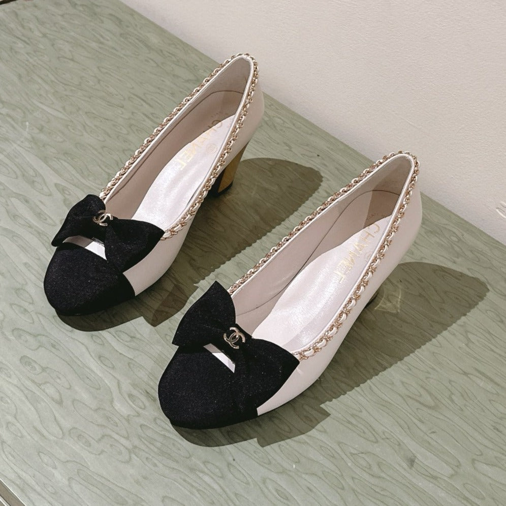 CC HIGH HEELS WHITE CALFSKIN AND FABRIC - 35