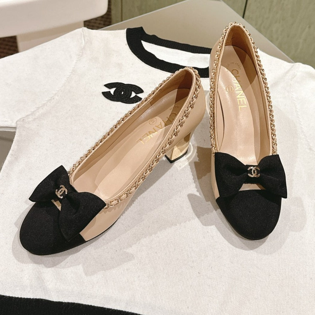 CC HIGH HEELS BEIGE CREAM CALFSKIN AND FABRIC - 35