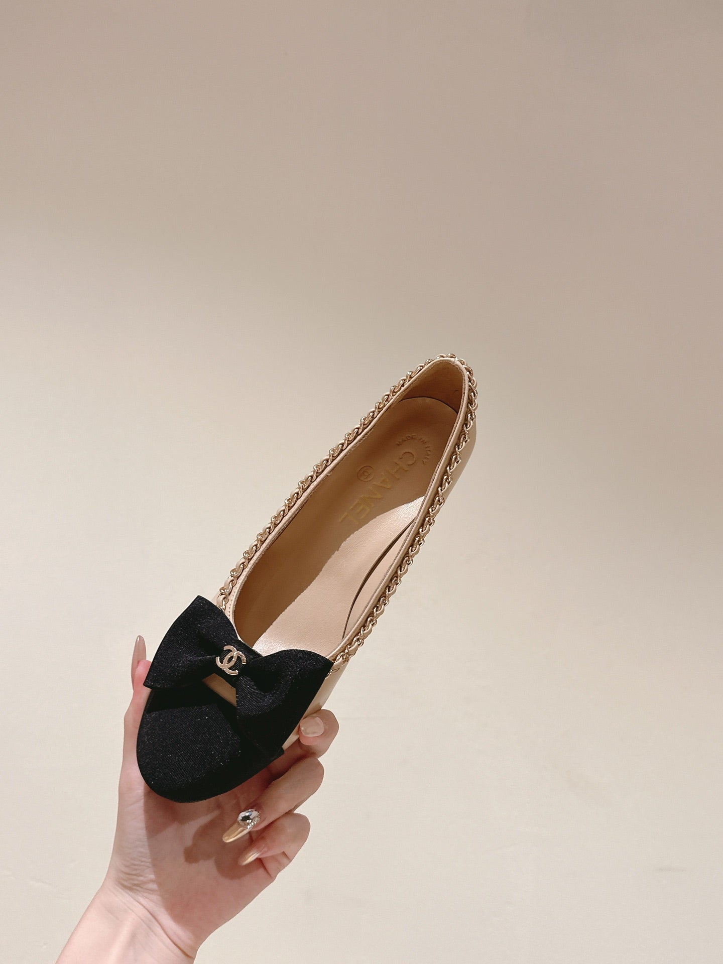 CC HIGH HEELS BEIGE CREAM CALFSKIN AND FABRIC - 35