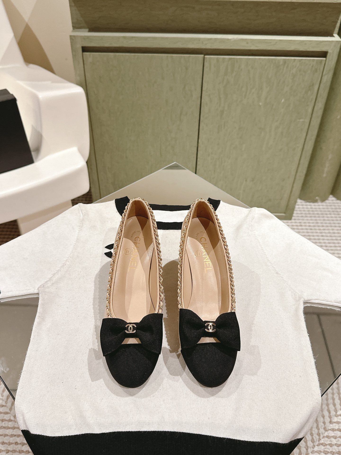 CC HIGH HEELS BEIGE CREAM CALFSKIN AND FABRIC - 35