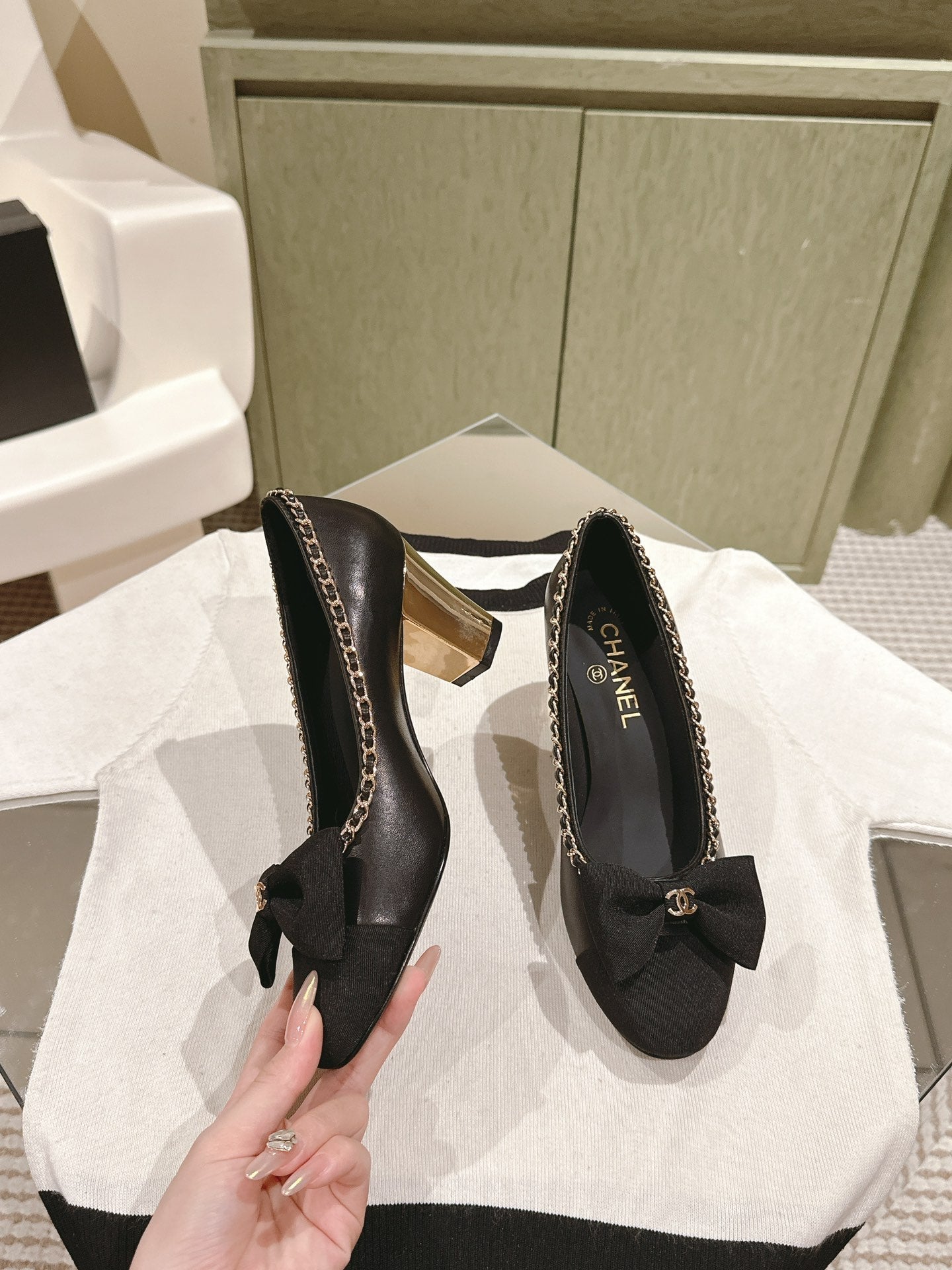 CC HIGH HEELS BLACK CALFSKIN AND FABRIC - 35