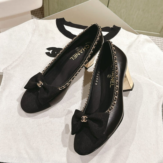 CC HIGH HEELS BLACK CALFSKIN AND FABRIC - 35