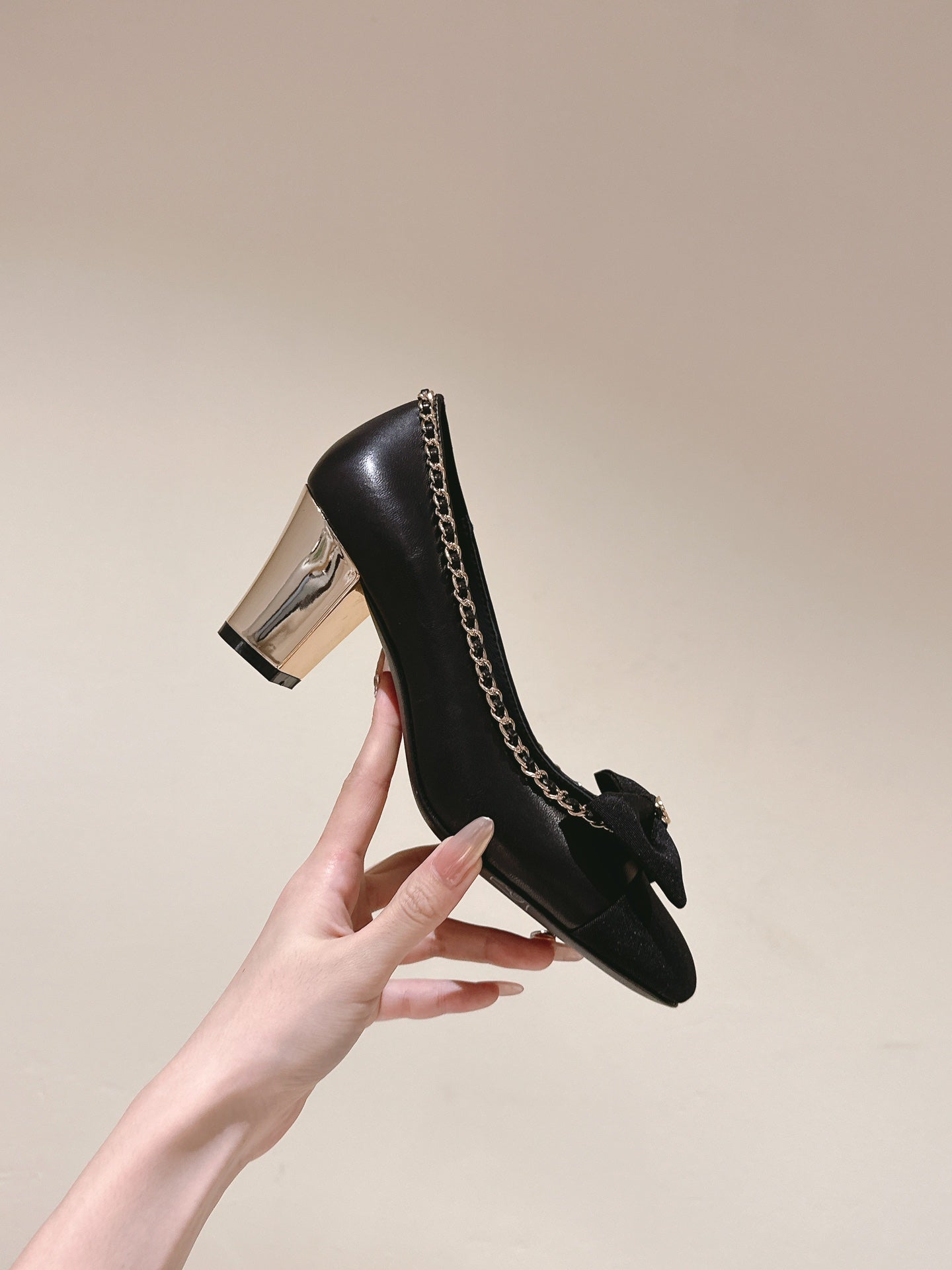 CC HIGH HEELS BLACK CALFSKIN AND FABRIC - 35