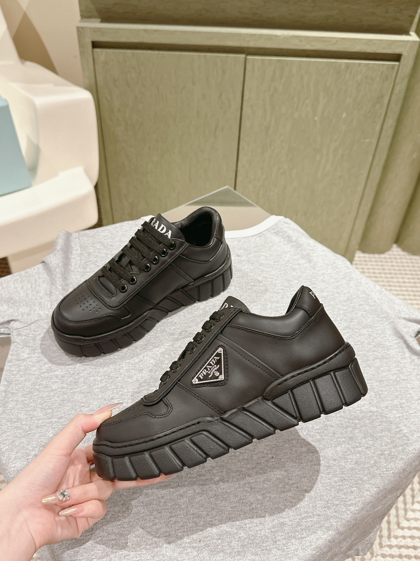 PRA FLATFORM SNEAKERS BLACK CALFSKIN - 35