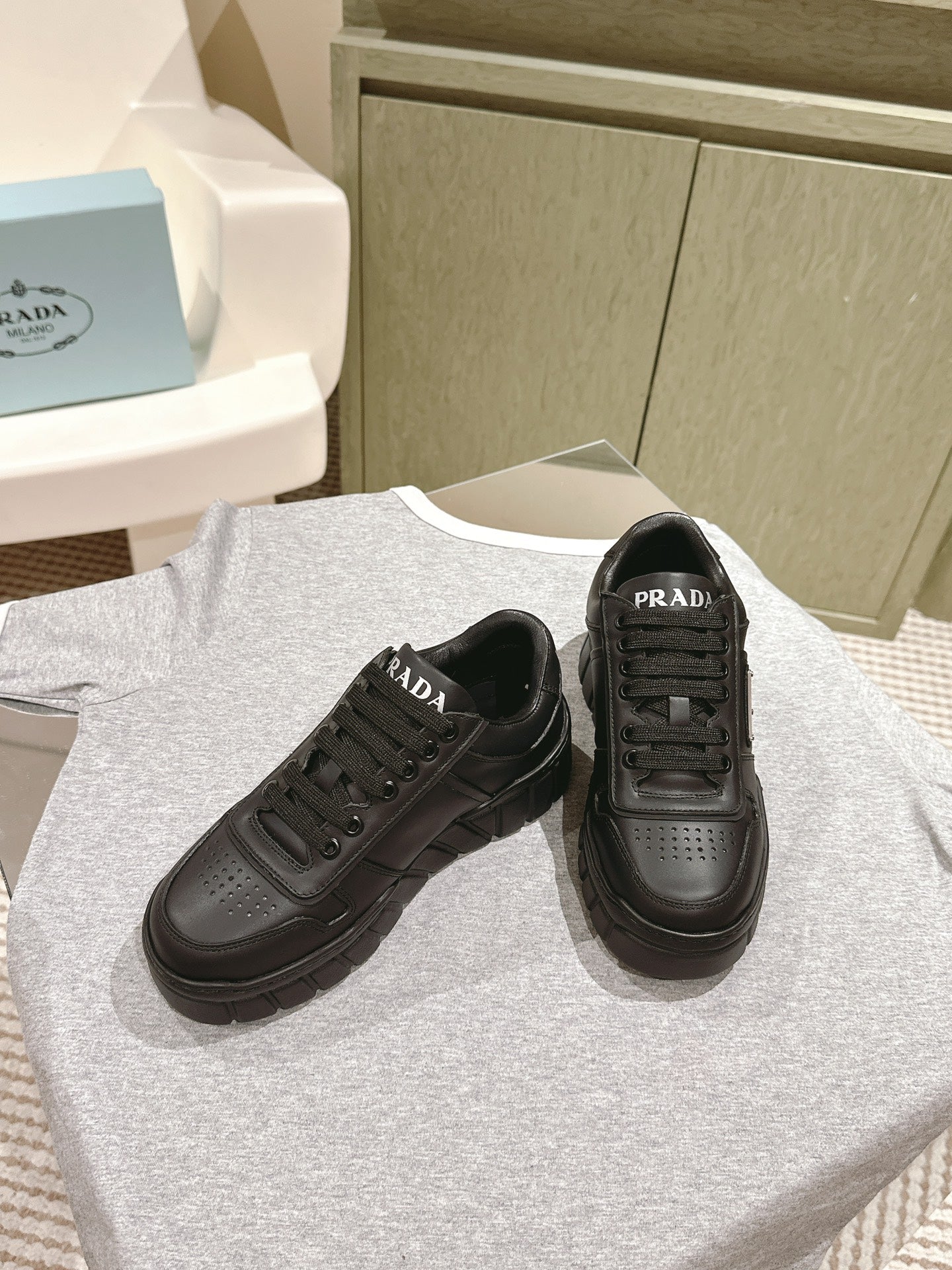 PRA FLATFORM SNEAKERS BLACK CALFSKIN - 35