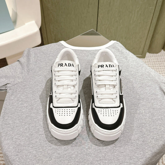 PRA FLATFORM SNEAKERS BLACK AND WHITE CALFSKIN - 35