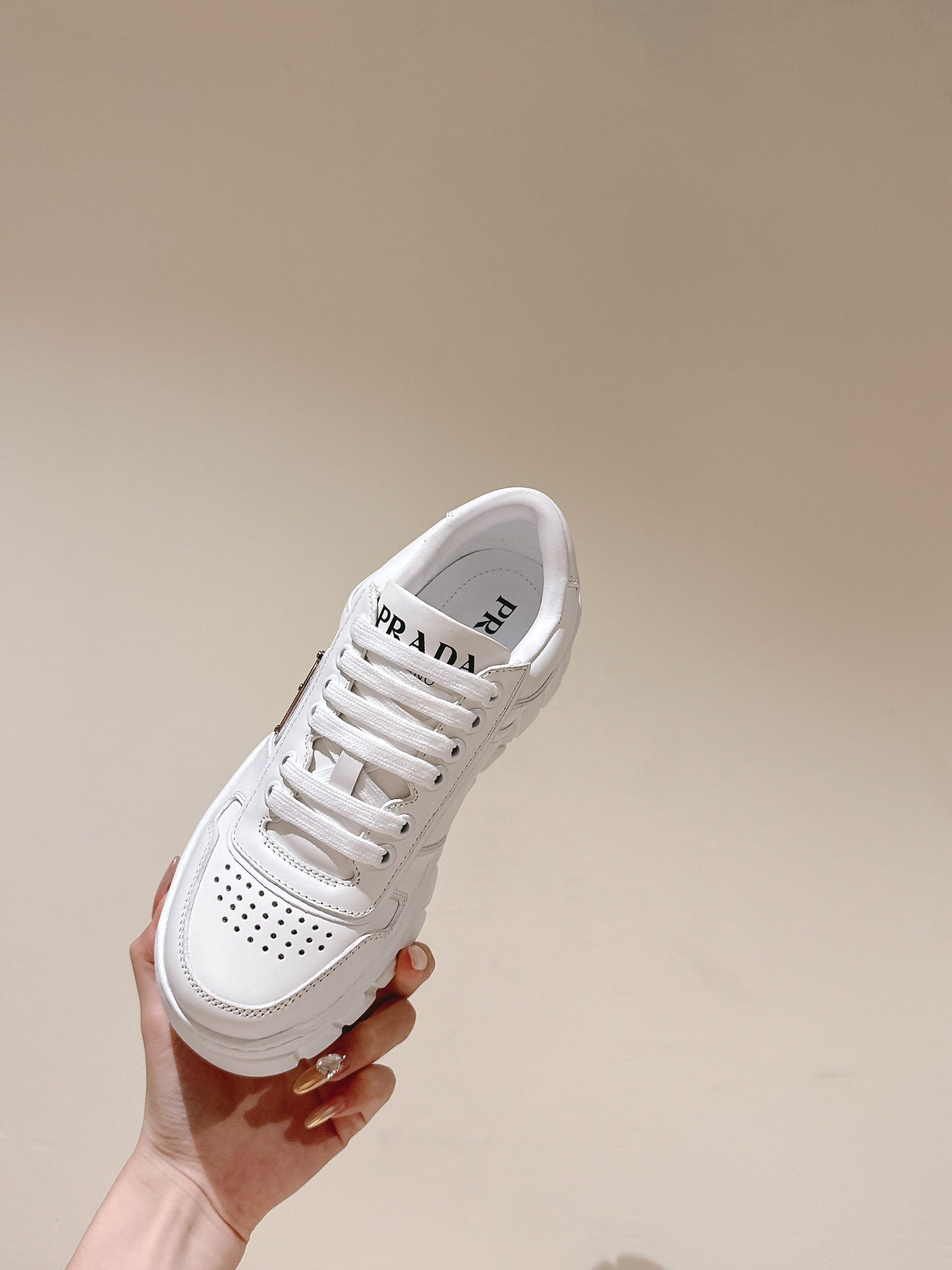 PRA FLATFORM SNEAKERS WHITE CALFSKIN - 35