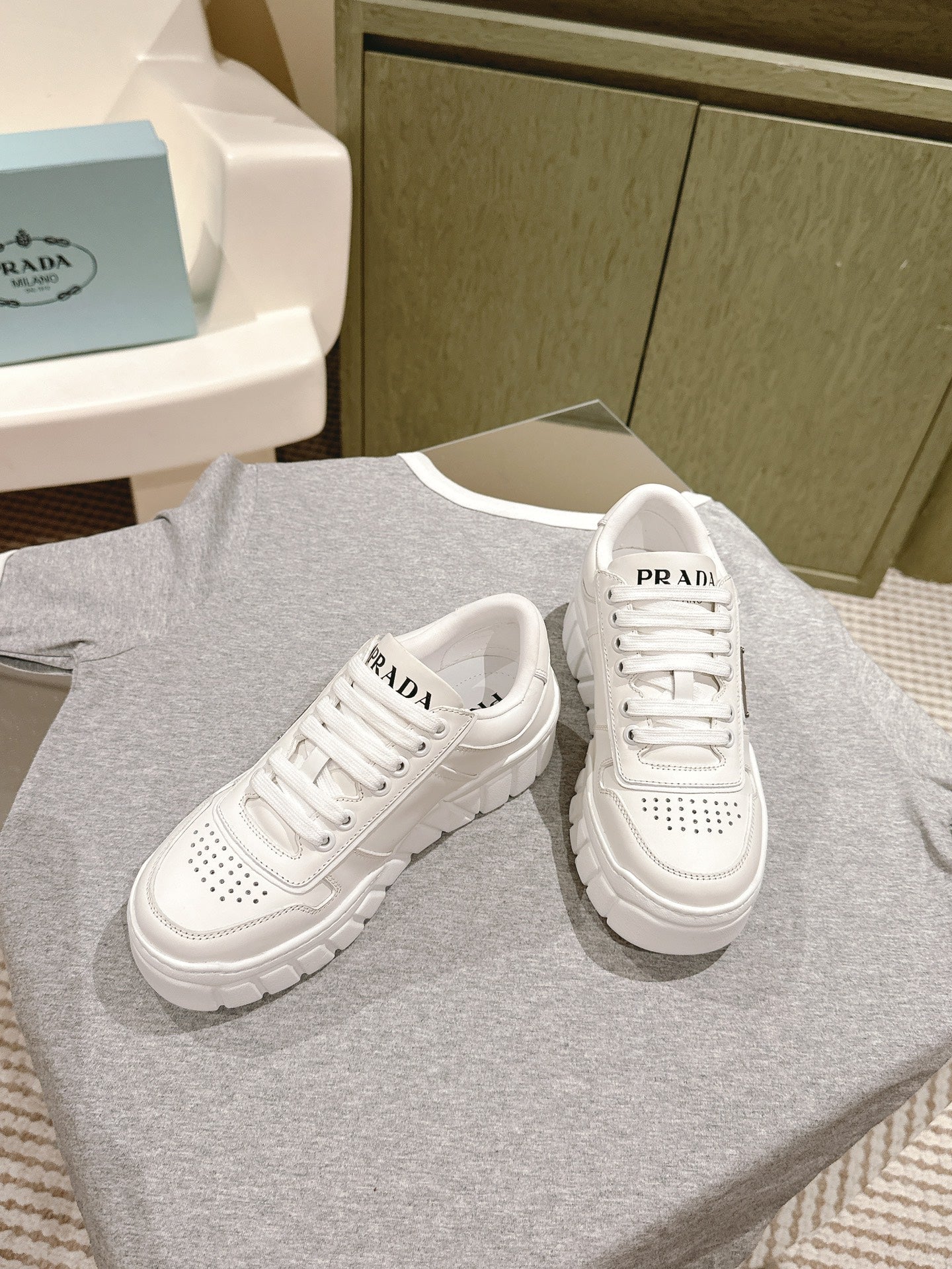 PRA FLATFORM SNEAKERS WHITE CALFSKIN - 35