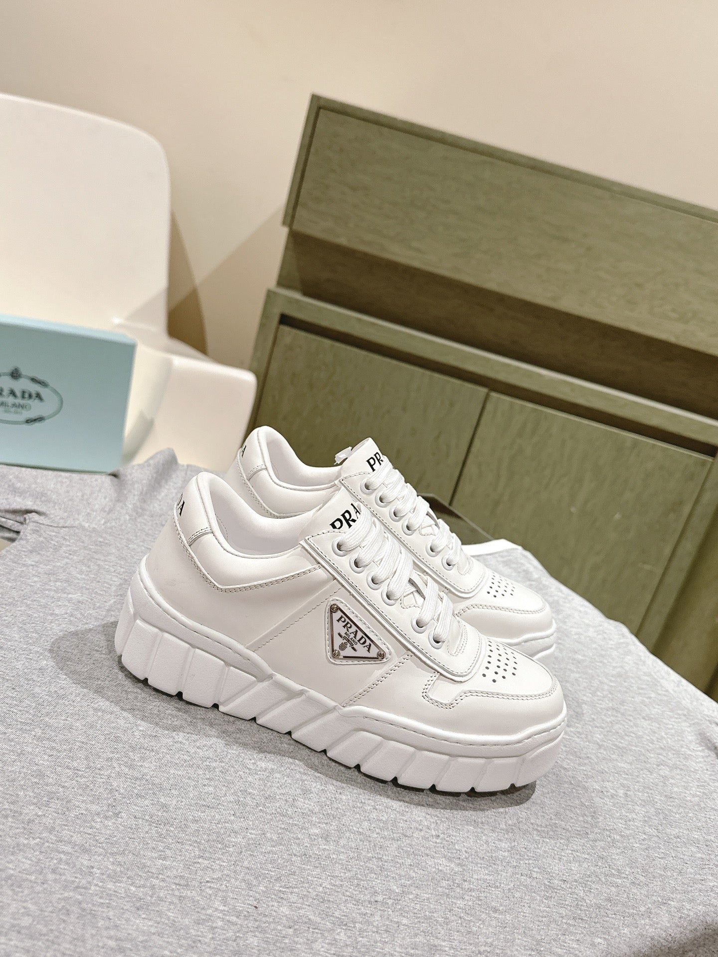 PRA FLATFORM SNEAKERS WHITE CALFSKIN - 35