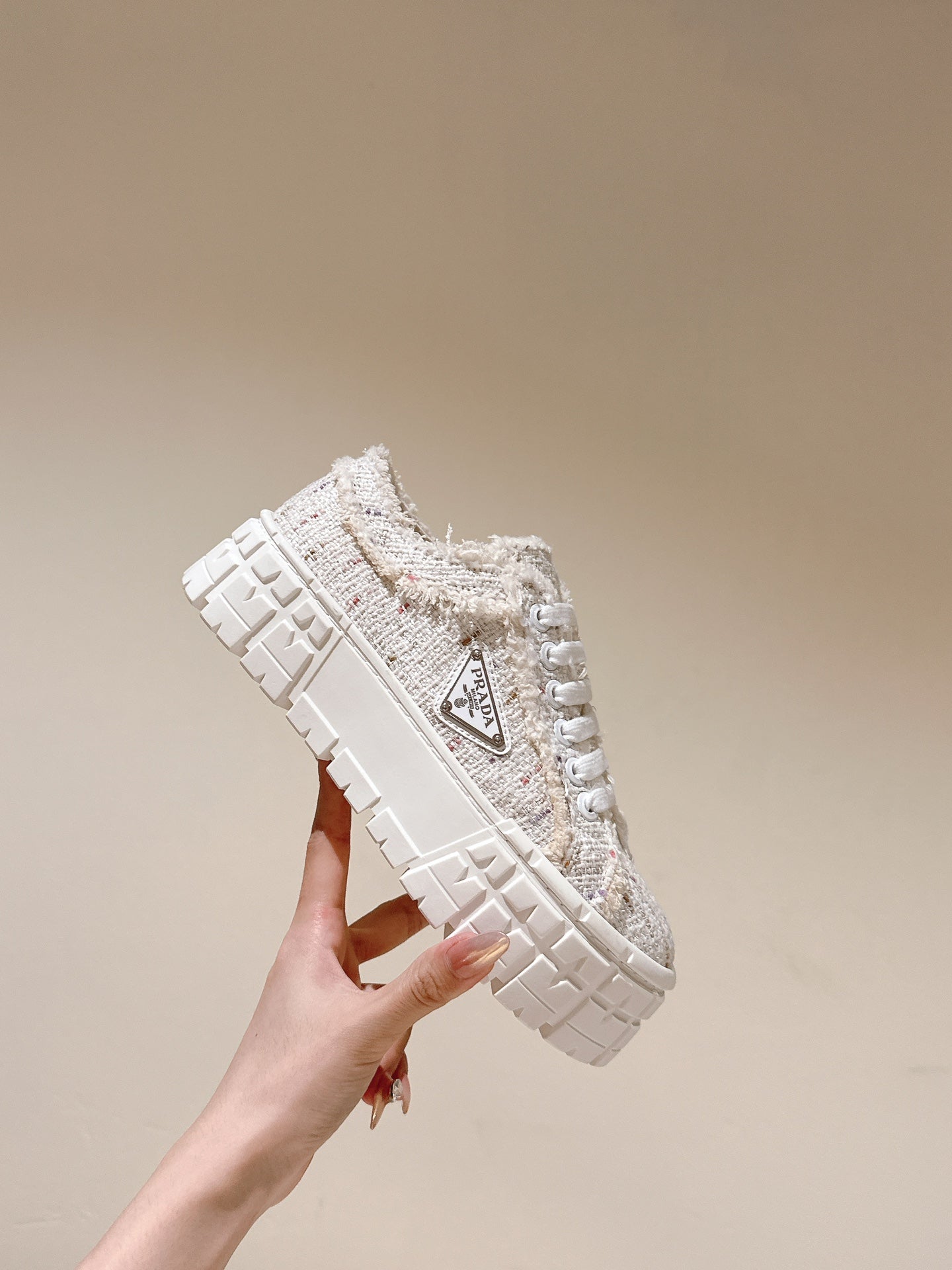 PRA DOUBLE WHEEL RE-NYLON GABARDINE SNEAKERS BEIGE FABRIC - 35