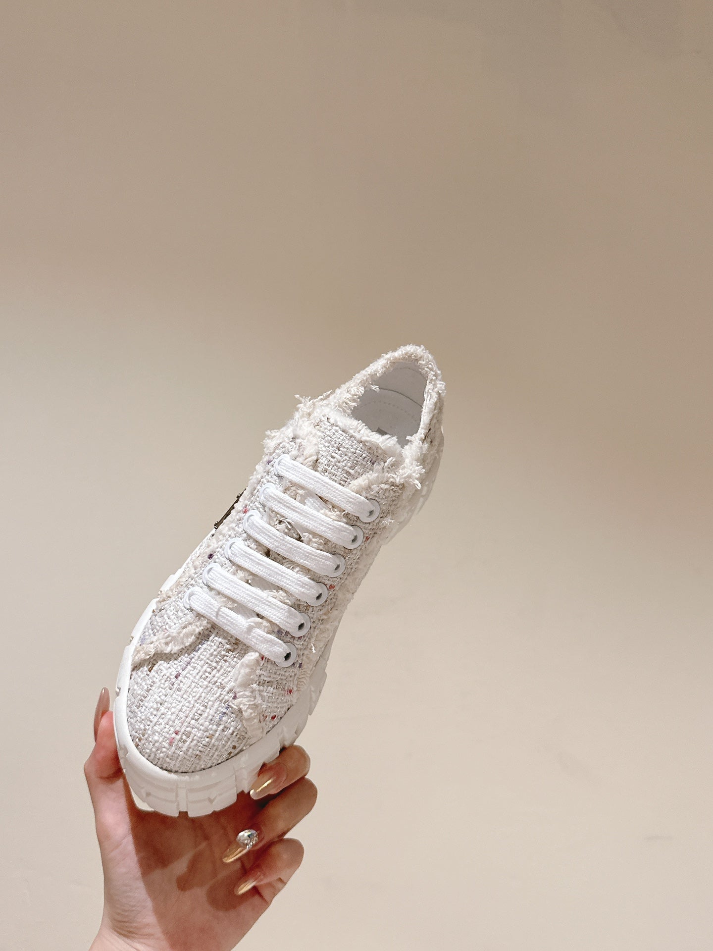 PRA DOUBLE WHEEL RE-NYLON GABARDINE SNEAKERS BEIGE FABRIC - 35