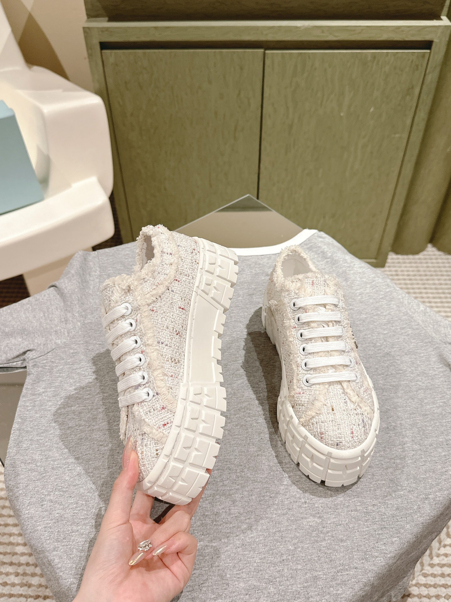 PRA DOUBLE WHEEL RE-NYLON GABARDINE SNEAKERS BEIGE FABRIC - 35