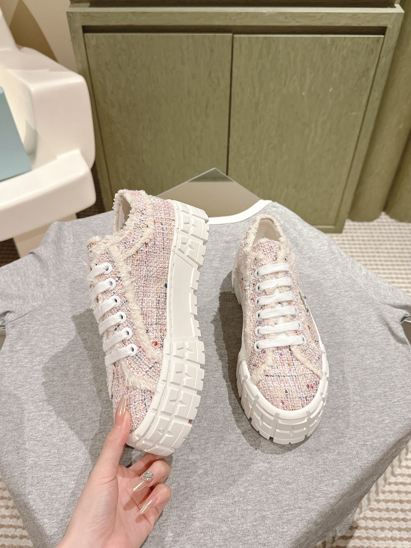 PRA DOUBLE WHEEL RE-NYLON GABARDINE SNEAKERS ALMOND FABRIC - 35