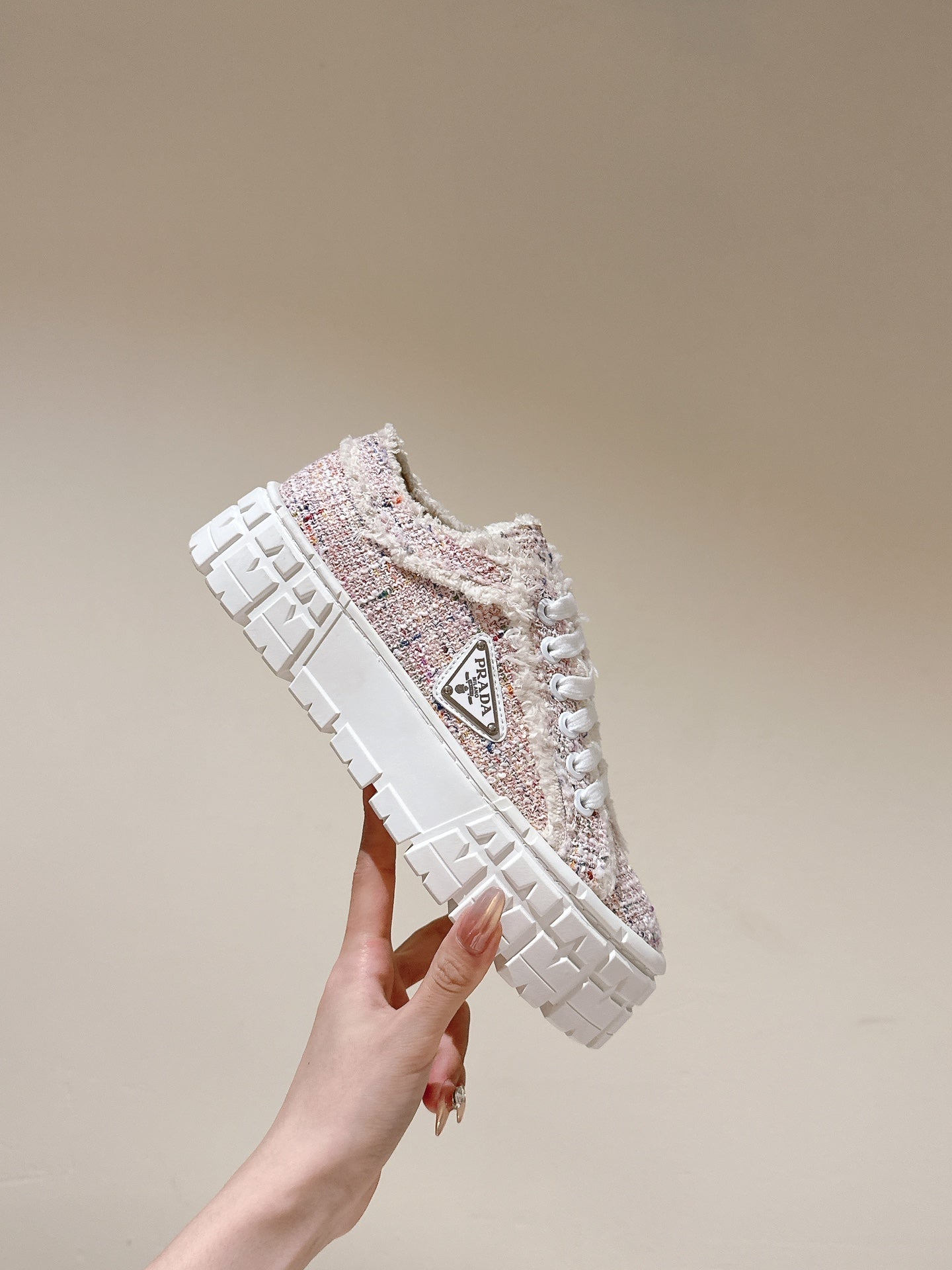 PRA DOUBLE WHEEL RE-NYLON GABARDINE SNEAKERS ALMOND FABRIC - 35