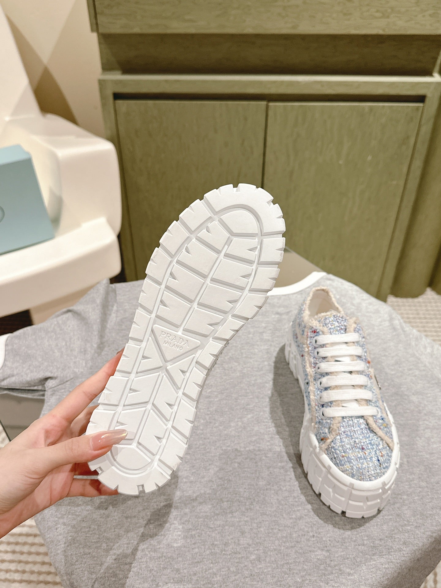 PRA DOUBLE WHEEL RE-NYLON GABARDINE SNEAKERS SKY FABRIC - 35