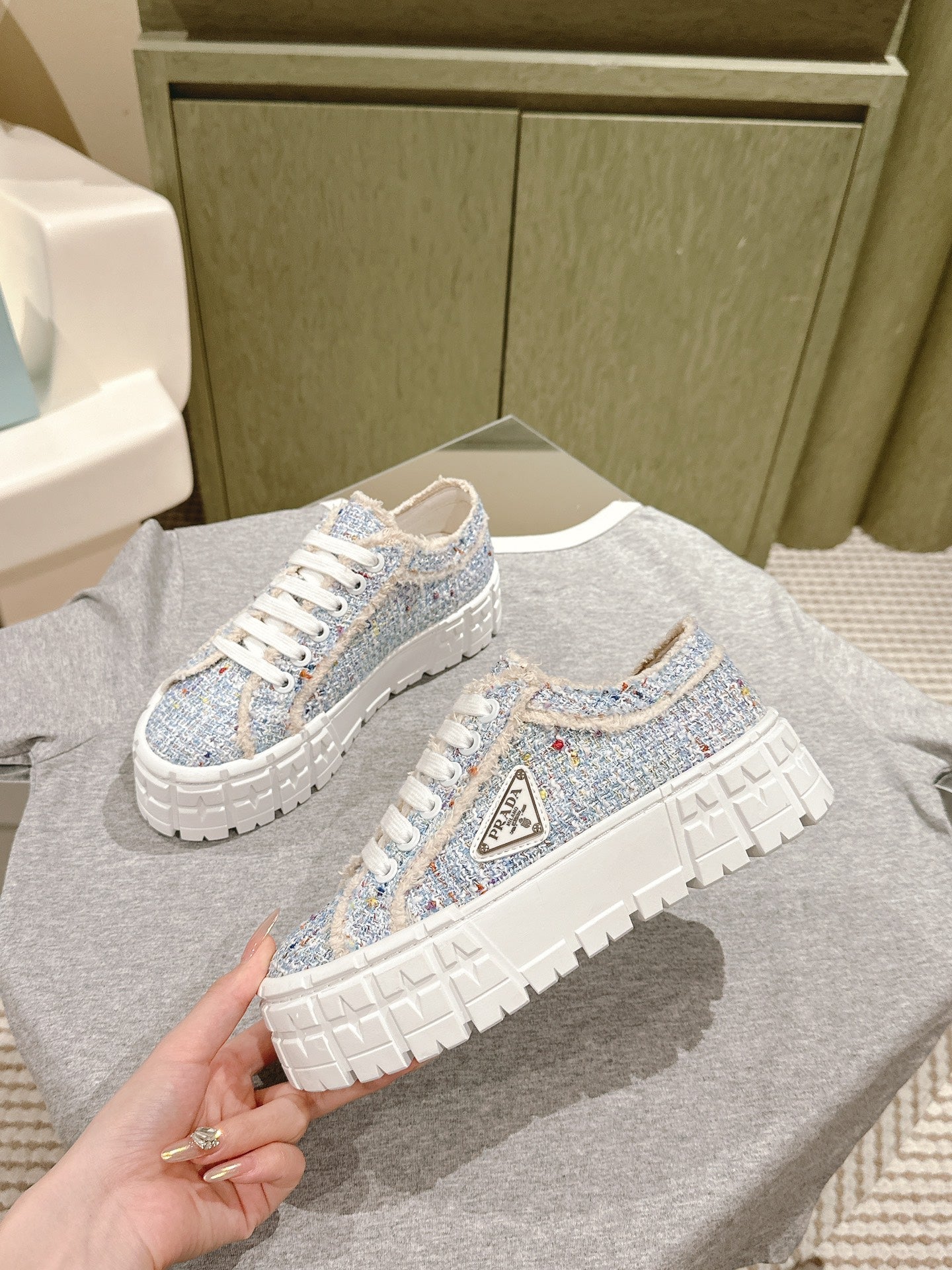 PRA DOUBLE WHEEL RE-NYLON GABARDINE SNEAKERS SKY FABRIC - 35
