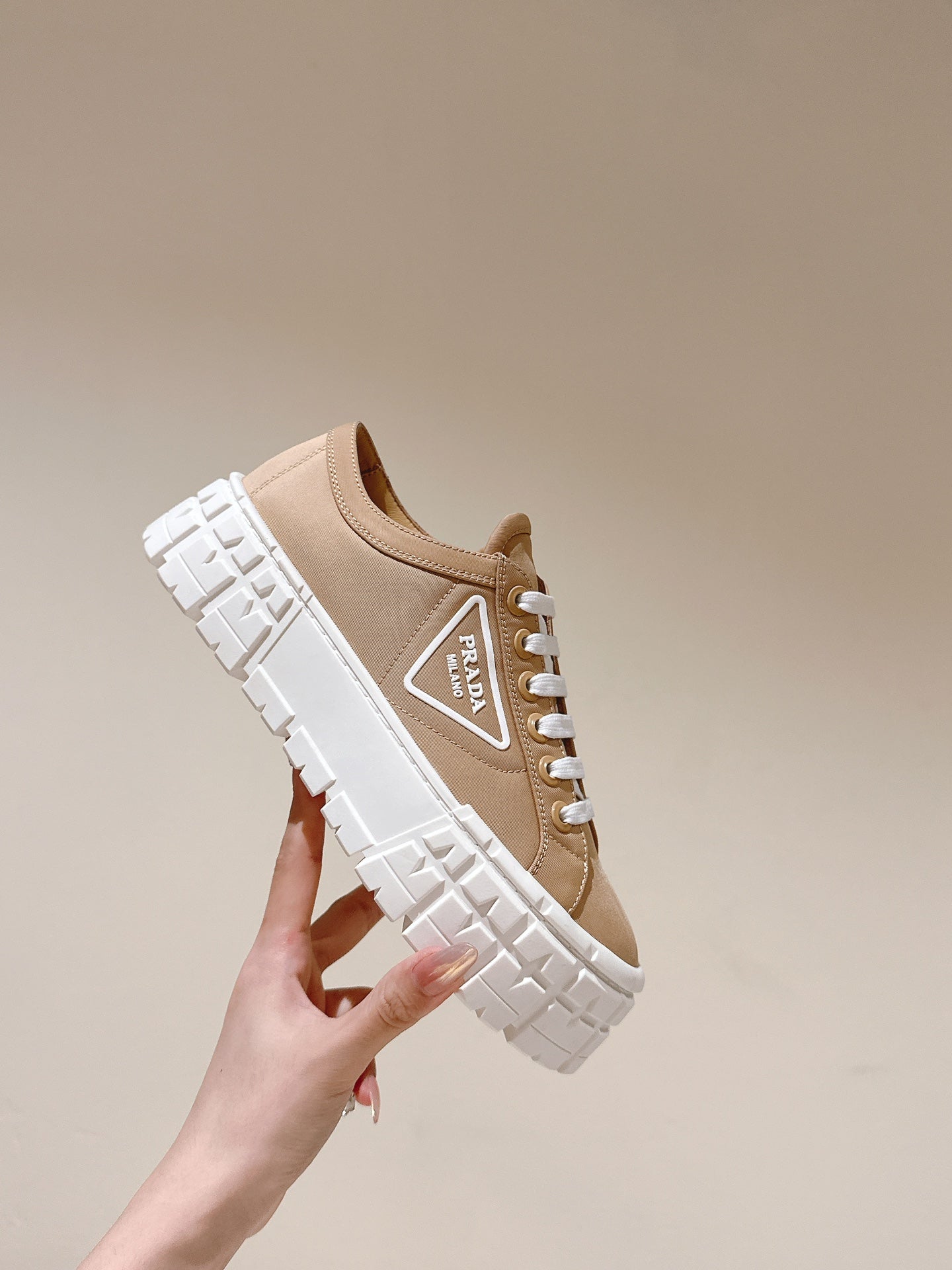 PRA DOUBLE WHEEL RE-NYLON GABARDINE SNEAKERS TUSCAN CALFSKIN - 35