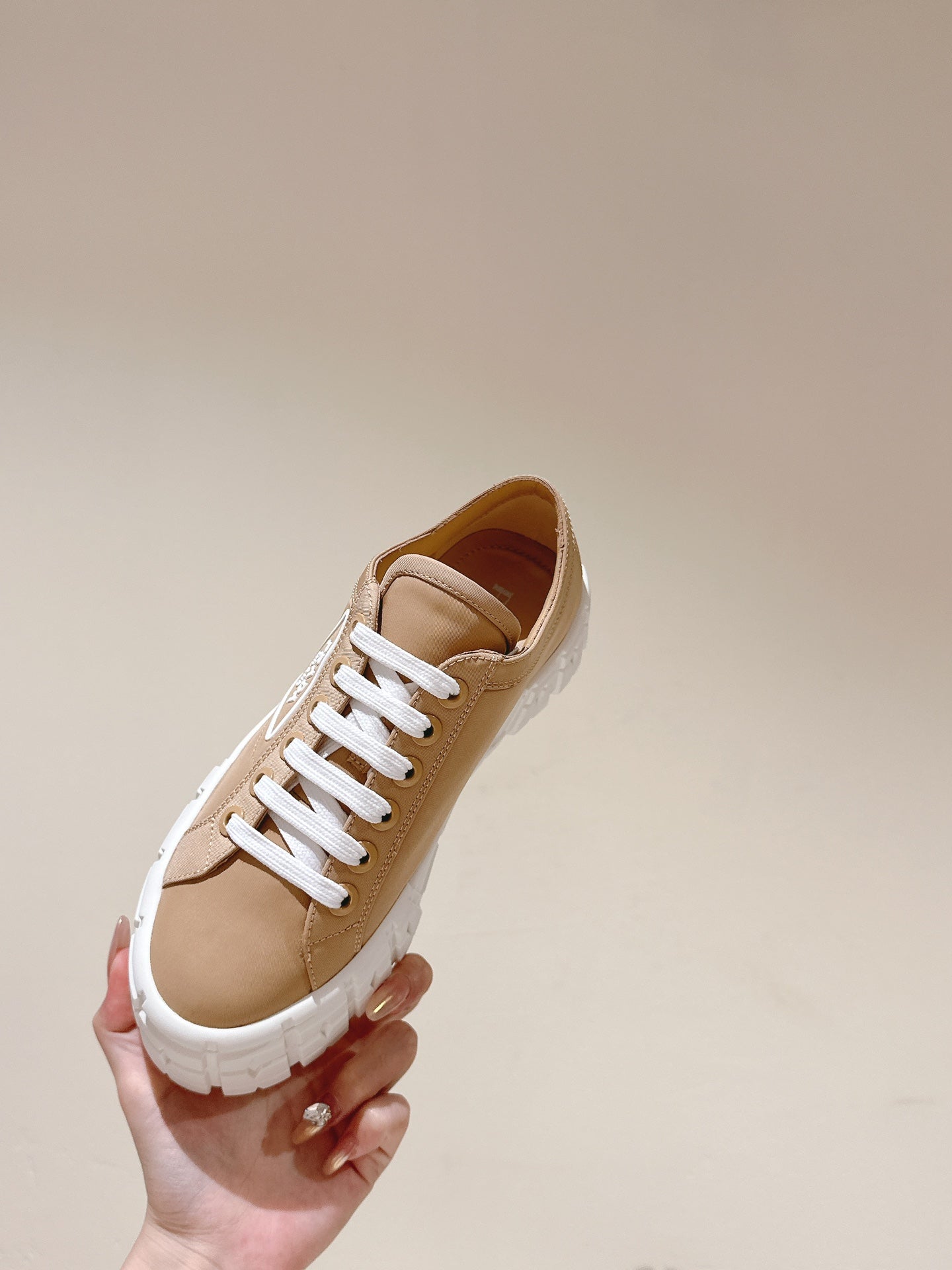 PRA DOUBLE WHEEL RE-NYLON GABARDINE SNEAKERS TUSCAN CALFSKIN - 35