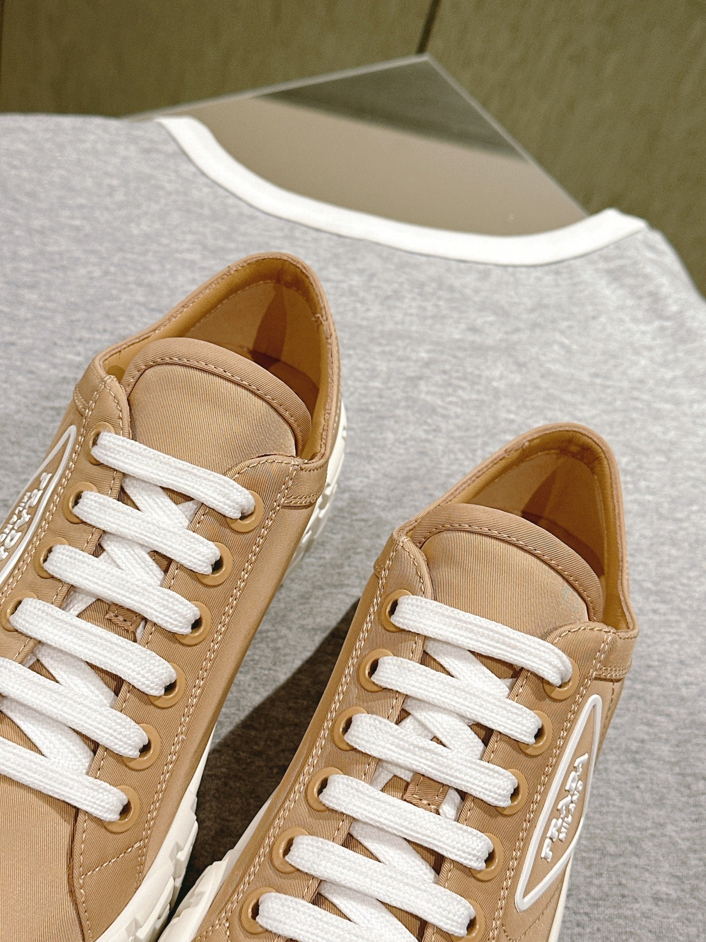 PRA DOUBLE WHEEL RE-NYLON GABARDINE SNEAKERS TUSCAN CALFSKIN - 35