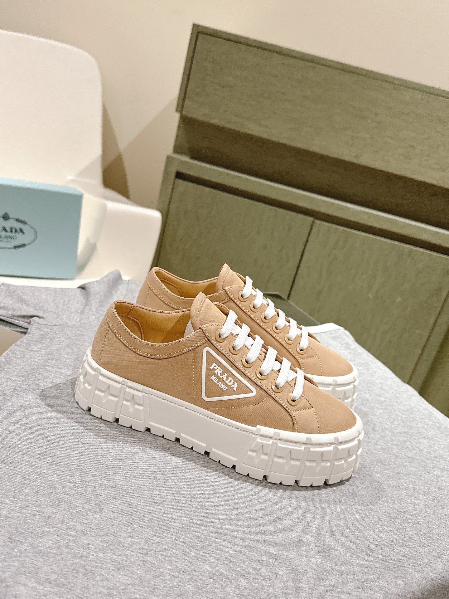 PRA DOUBLE WHEEL RE-NYLON GABARDINE SNEAKERS TUSCAN CALFSKIN - 35