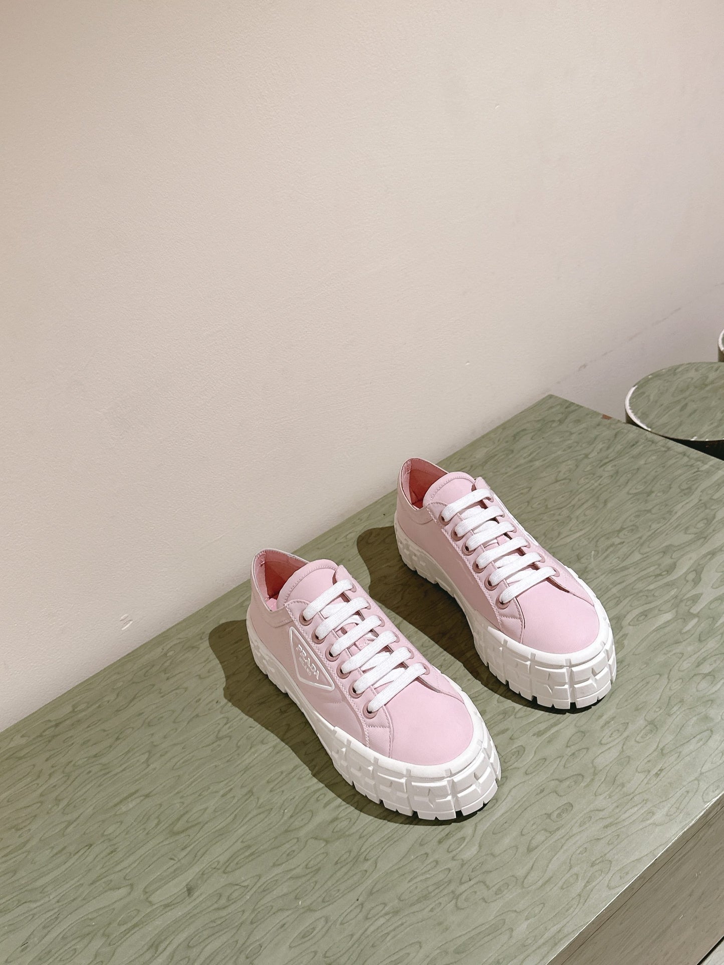 PRA DOUBLE WHEEL RE-NYLON GABARDINE SNEAKERS PASTEL PINK CALFSKIN - 35