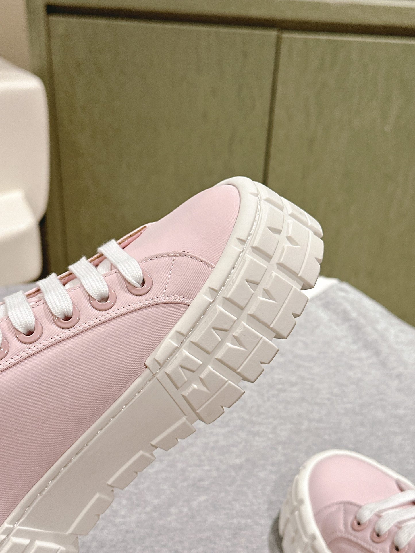 PRA DOUBLE WHEEL RE-NYLON GABARDINE SNEAKERS PASTEL PINK CALFSKIN - 35