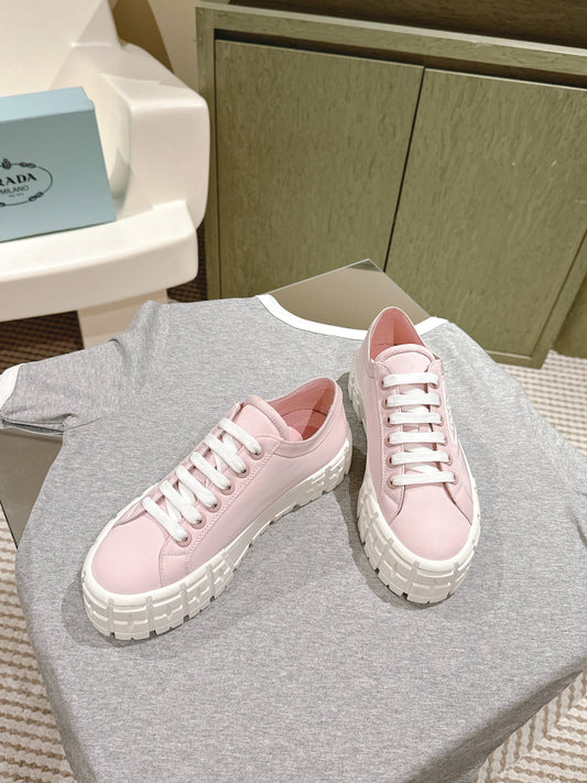 PRA DOUBLE WHEEL RE-NYLON GABARDINE SNEAKERS PASTEL PINK CALFSKIN - 35