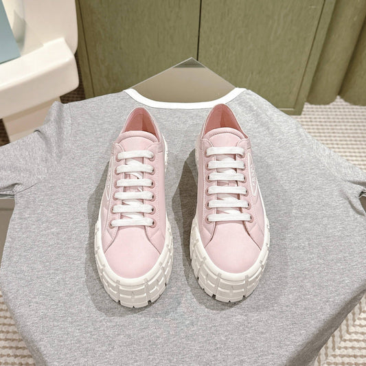 PRA DOUBLE WHEEL RE-NYLON GABARDINE SNEAKERS PASTEL PINK CALFSKIN - 35