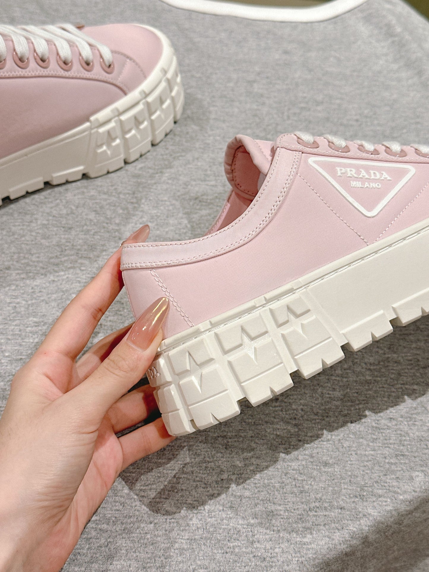 PRA DOUBLE WHEEL RE-NYLON GABARDINE SNEAKERS PASTEL PINK CALFSKIN - 35