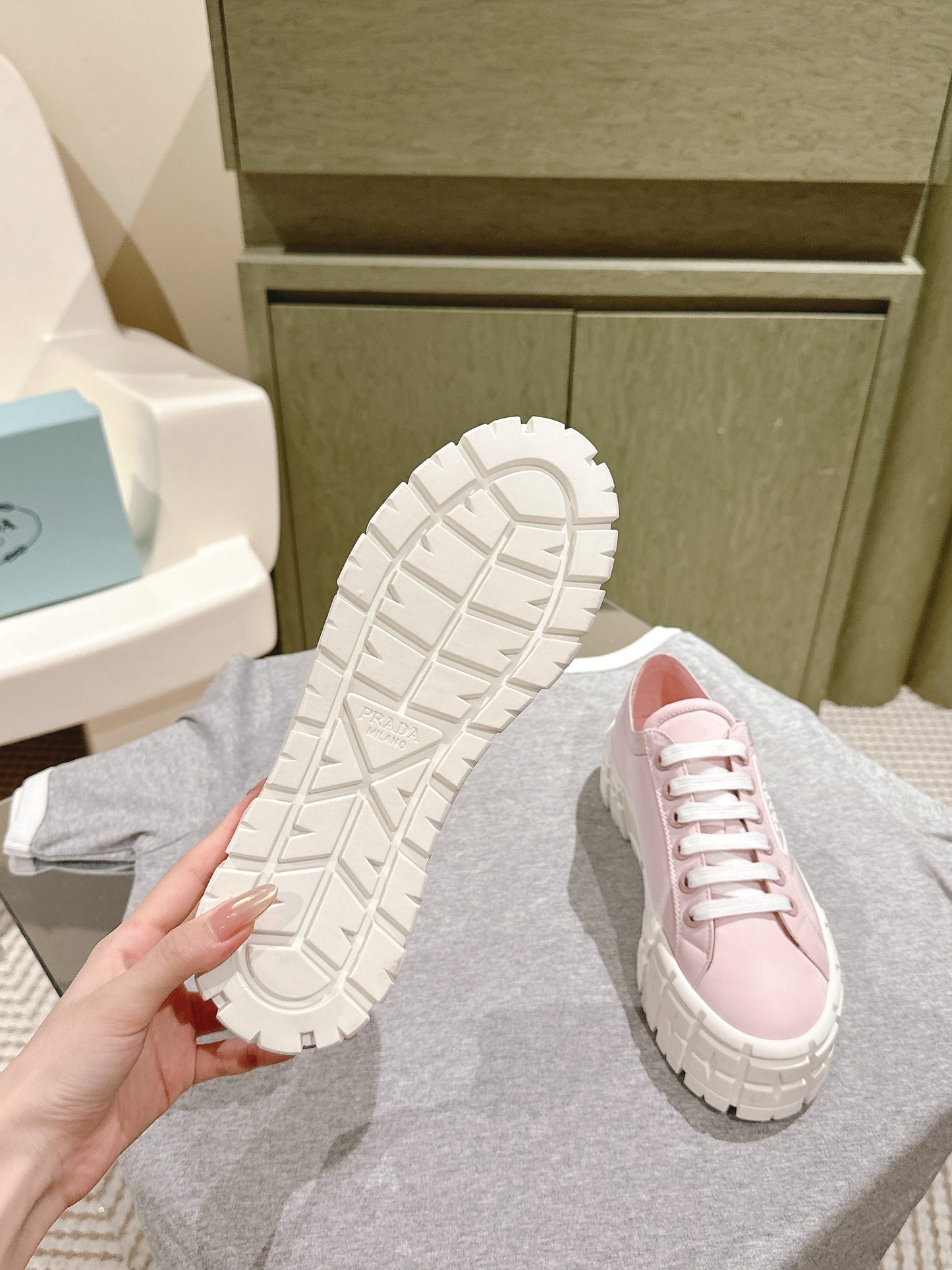 PRA DOUBLE WHEEL RE-NYLON GABARDINE SNEAKERS PASTEL PINK CALFSKIN - 35