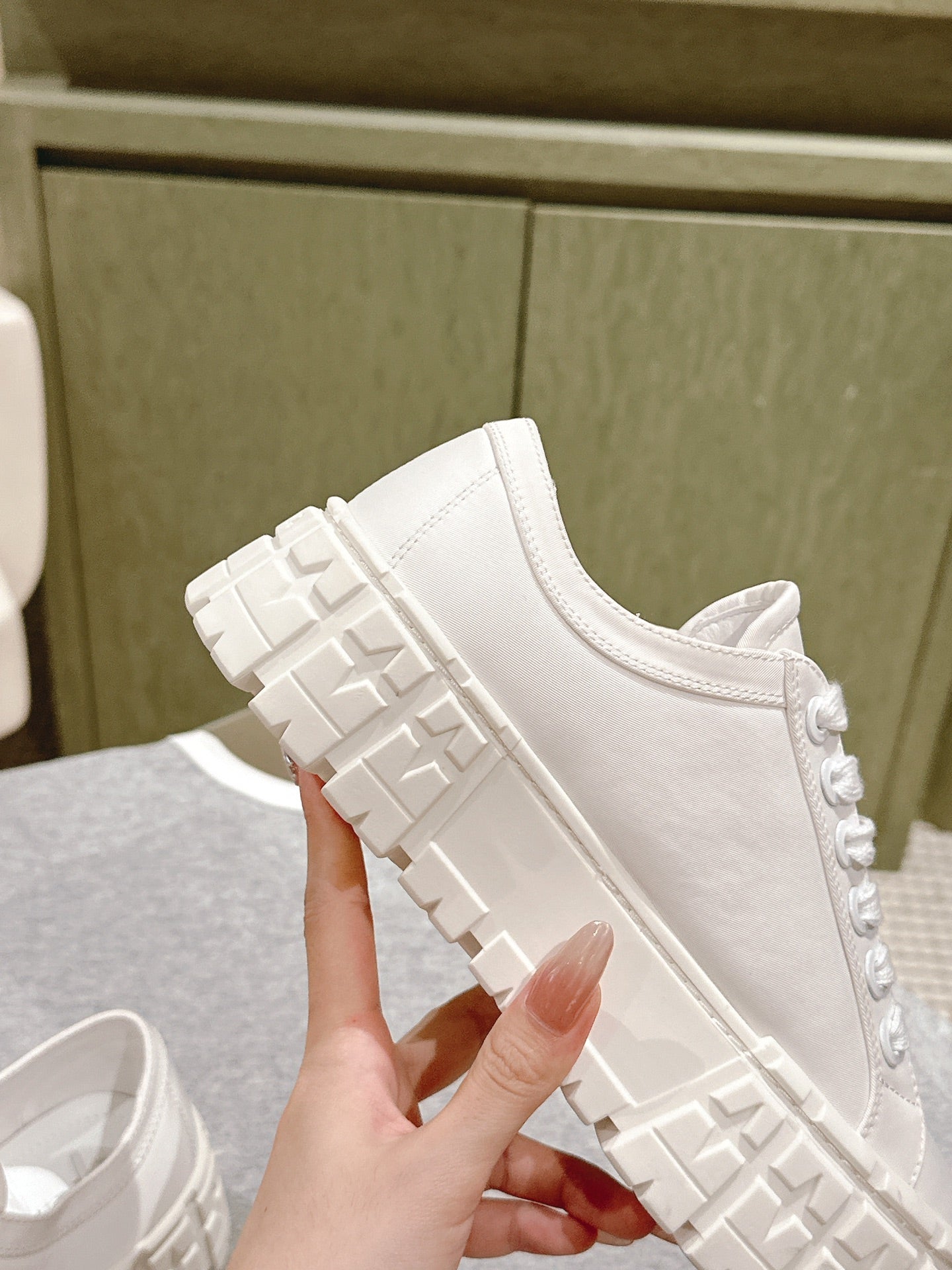 PRA DOUBLE WHEEL RE-NYLON GABARDINE SNEAKERS WHITE CALFSKIN - 35
