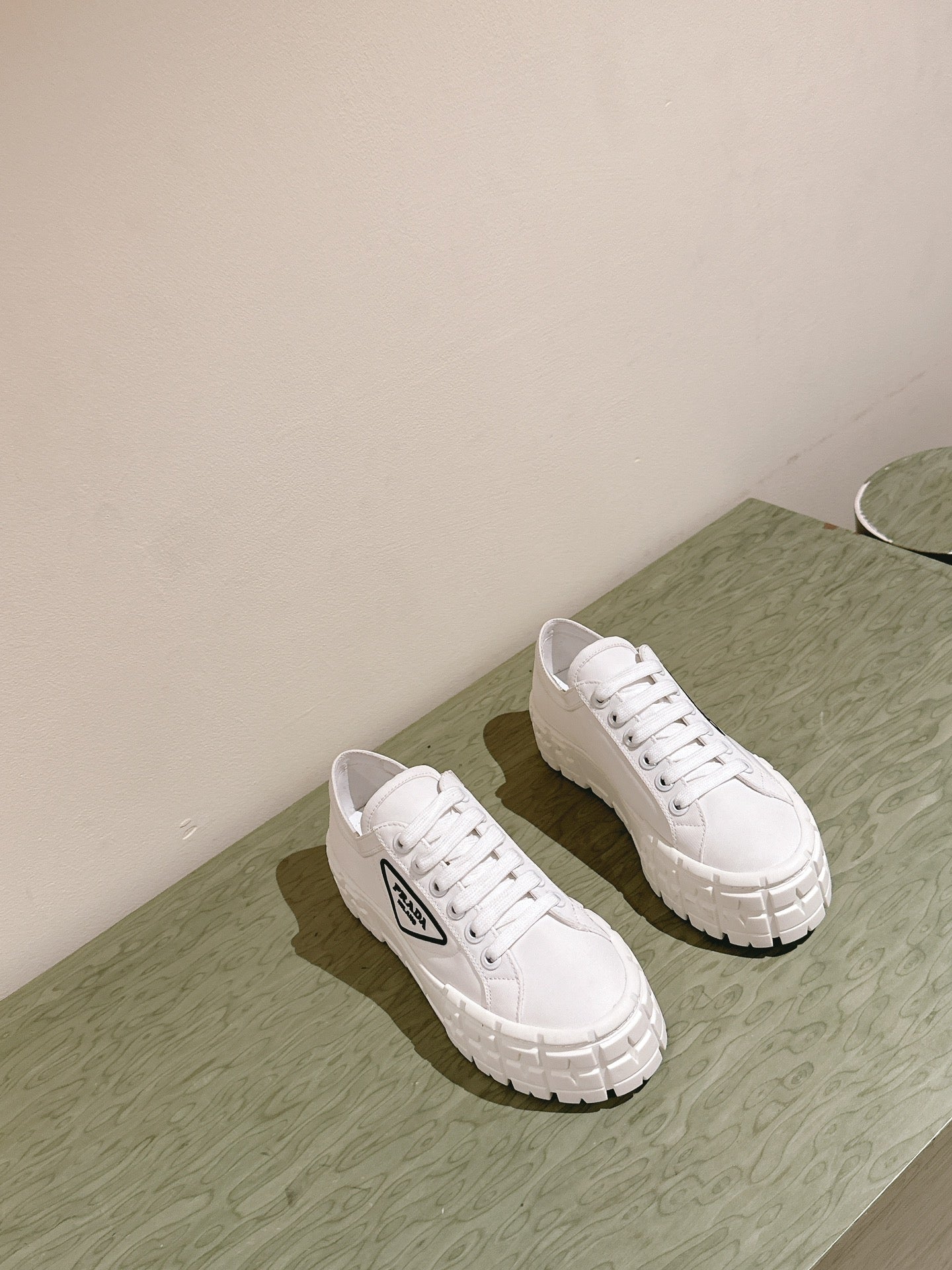 PRA DOUBLE WHEEL RE-NYLON GABARDINE SNEAKERS WHITE CALFSKIN - 35