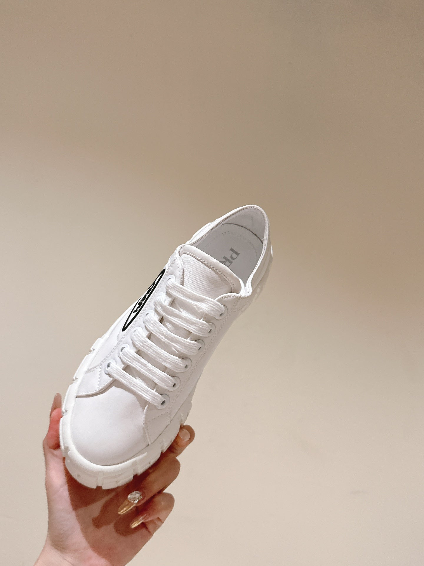 PRA DOUBLE WHEEL RE-NYLON GABARDINE SNEAKERS WHITE CALFSKIN - 35