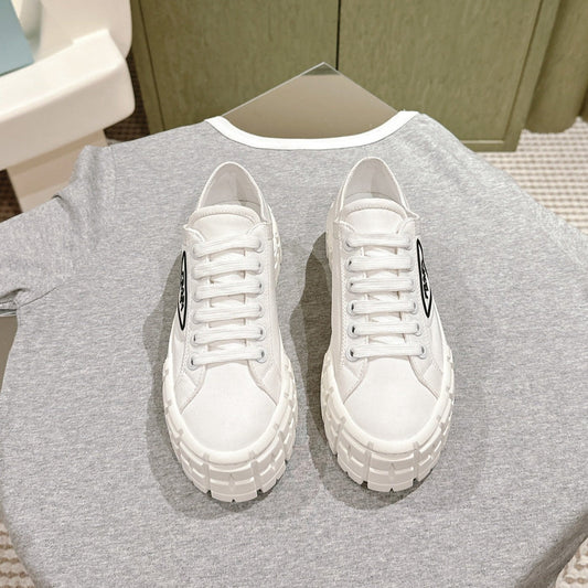 PRA DOUBLE WHEEL RE-NYLON GABARDINE SNEAKERS WHITE CALFSKIN - 35