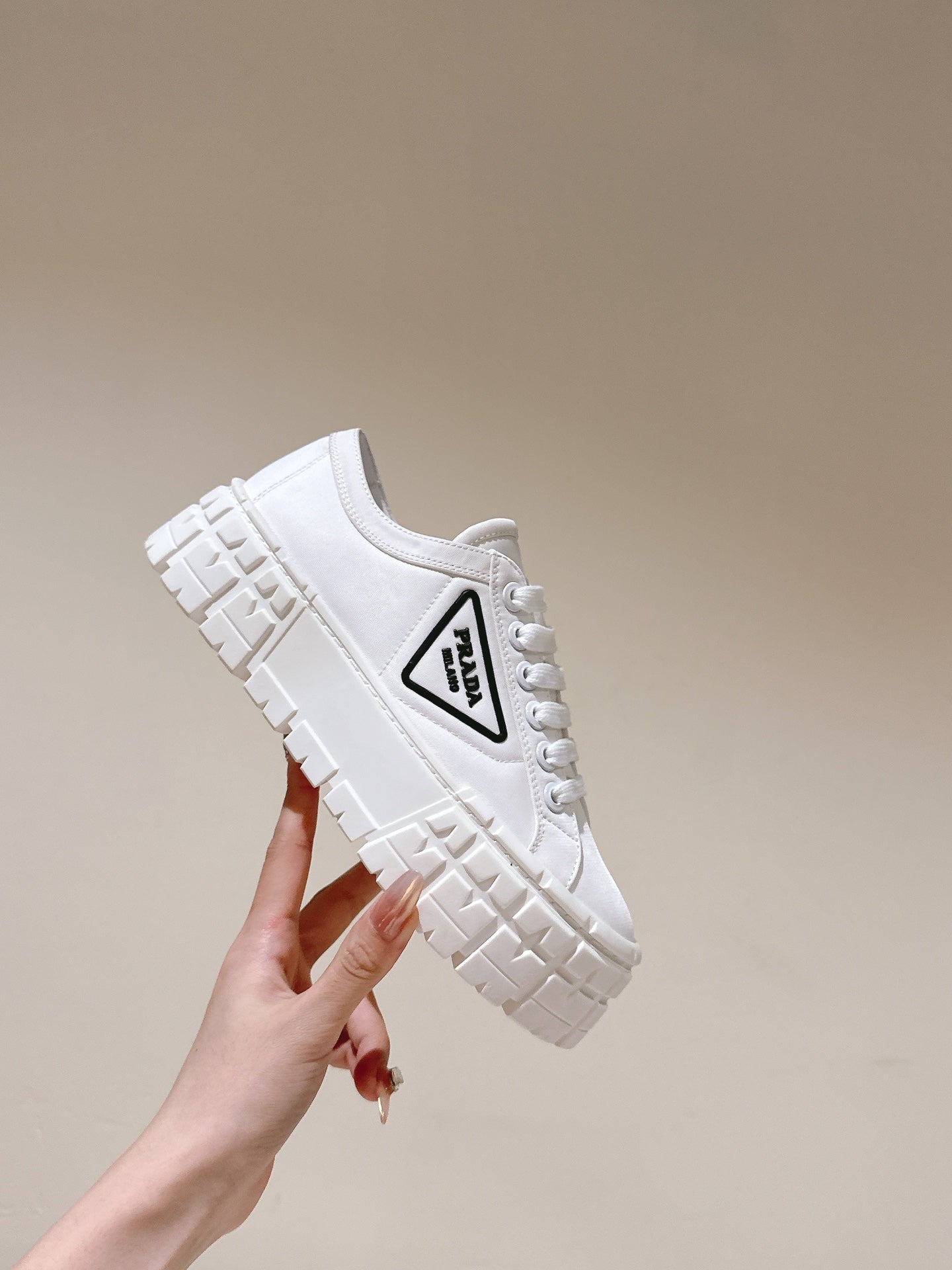 PRA DOUBLE WHEEL RE-NYLON GABARDINE SNEAKERS WHITE CALFSKIN - 35