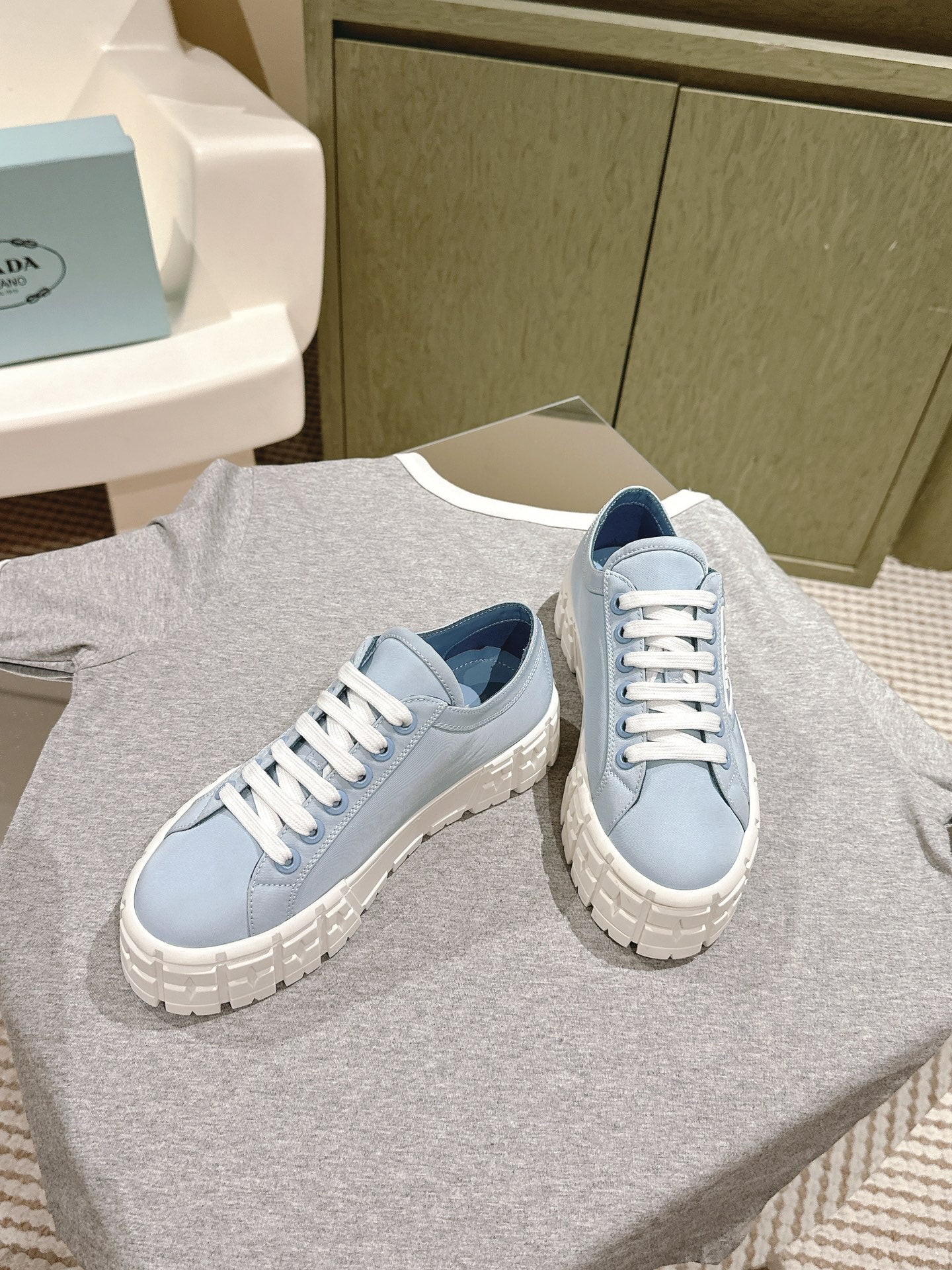 PRA DOUBLE WHEEL RE-NYLON GABARDINE SNEAKERS SKY CALFSKIN - 35