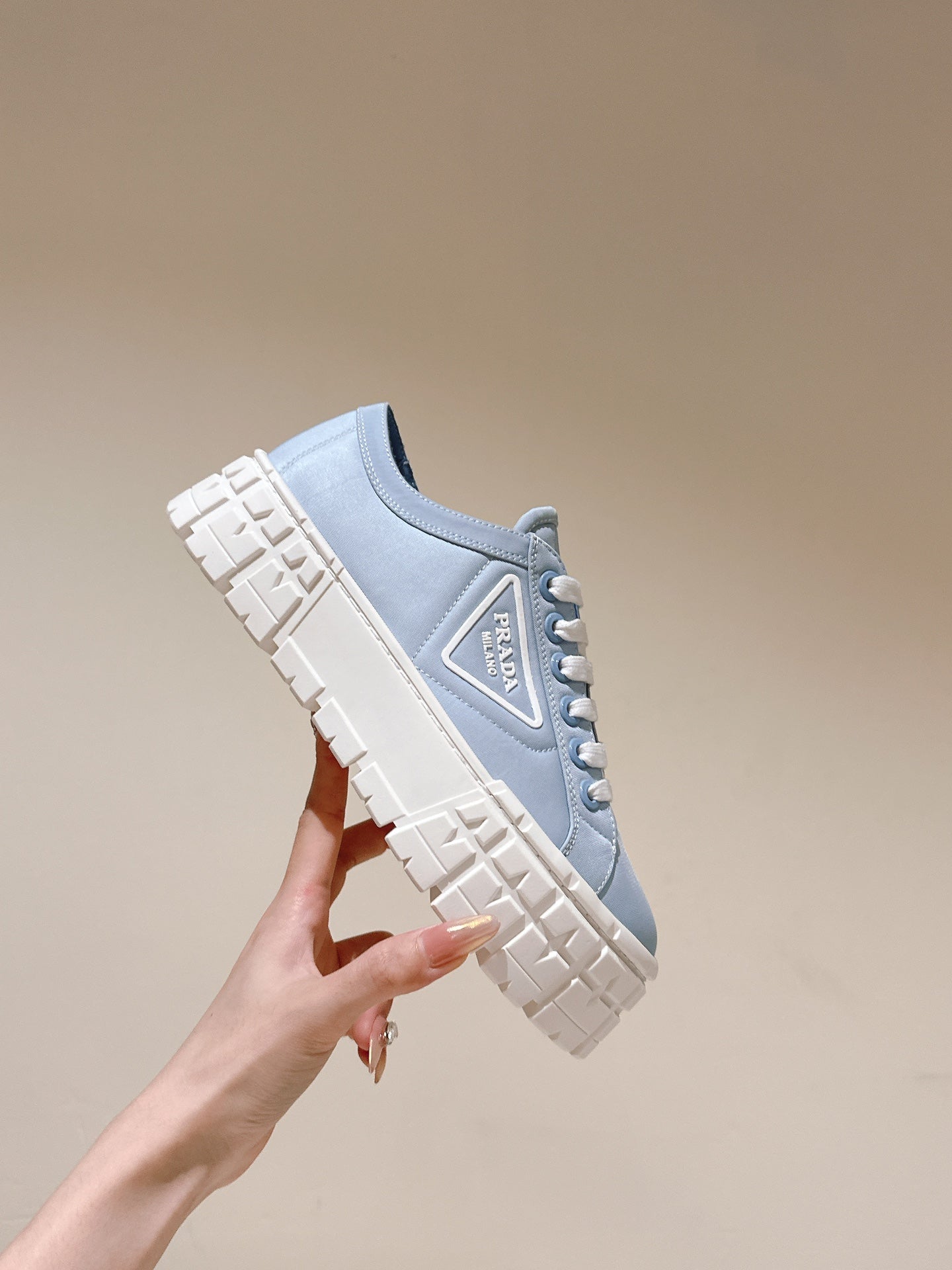 PRA DOUBLE WHEEL RE-NYLON GABARDINE SNEAKERS SKY CALFSKIN - 35