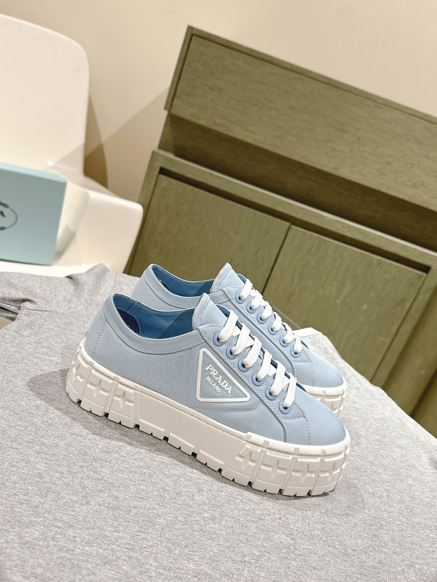 PRA DOUBLE WHEEL RE-NYLON GABARDINE SNEAKERS SKY CALFSKIN - 35