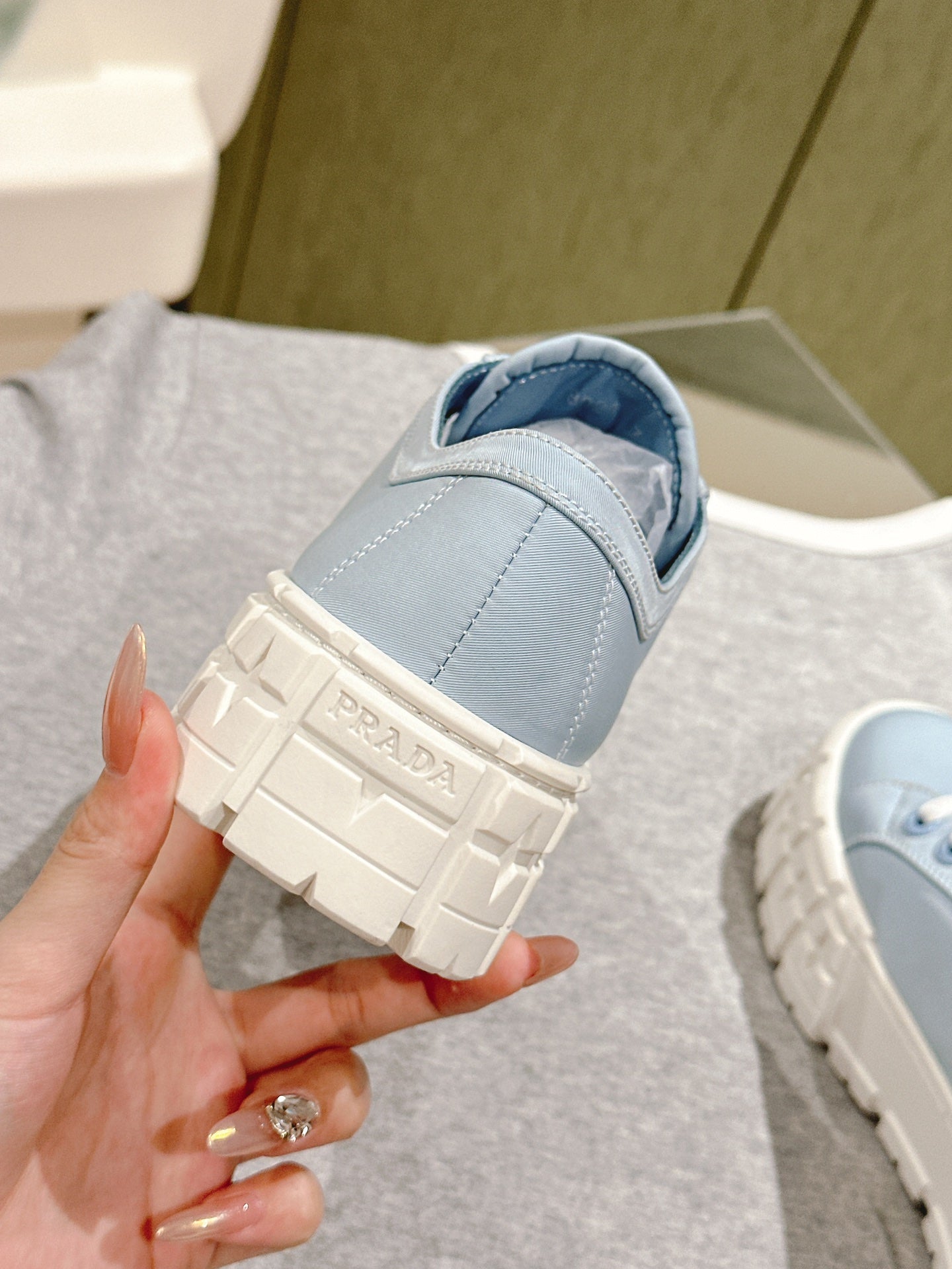 PRA DOUBLE WHEEL RE-NYLON GABARDINE SNEAKERS SKY CALFSKIN - 35