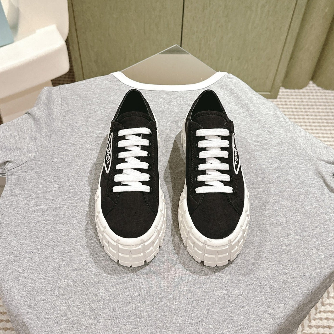 PRA DOUBLE WHEEL RE-NYLON GABARDINE SNEAKERS BLACK CALFSKIN - 35