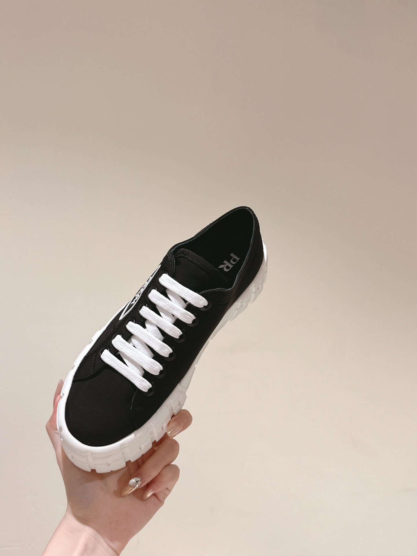 PRA DOUBLE WHEEL RE-NYLON GABARDINE SNEAKERS BLACK CALFSKIN - 35