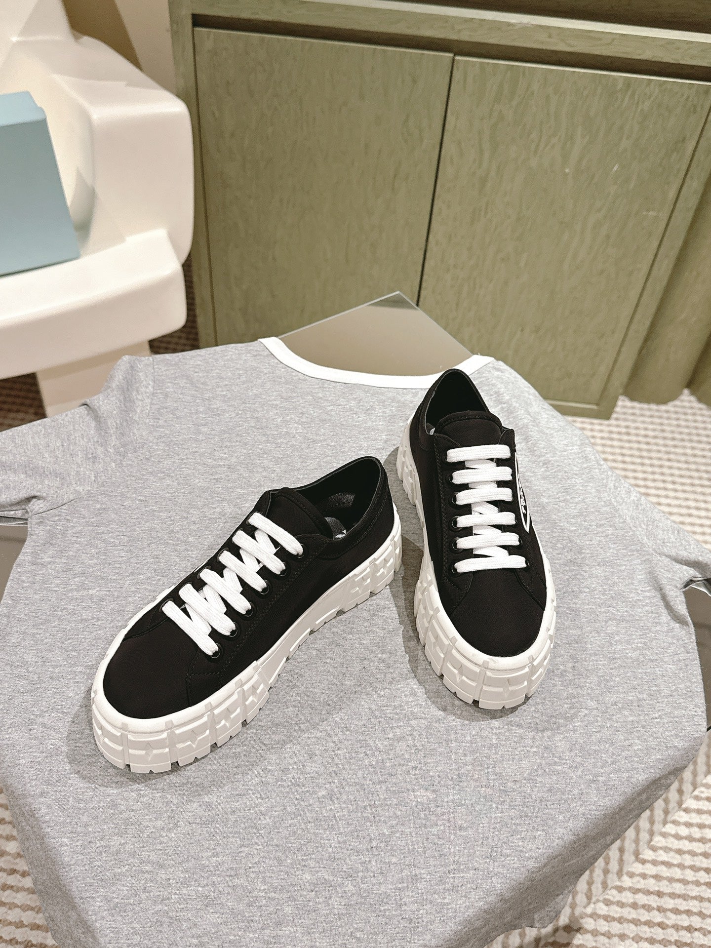 PRA DOUBLE WHEEL RE-NYLON GABARDINE SNEAKERS BLACK CALFSKIN - 35