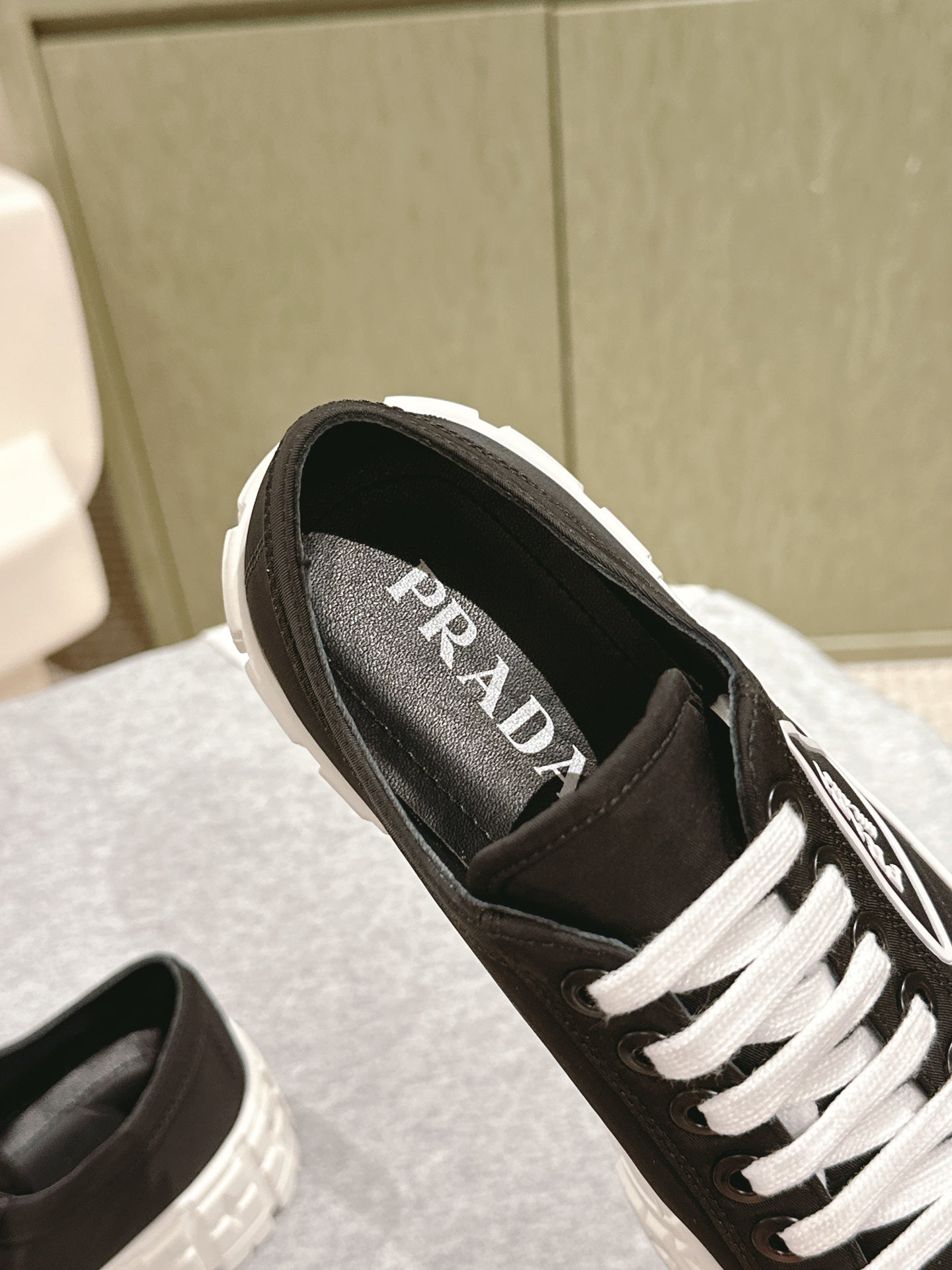 PRA DOUBLE WHEEL RE-NYLON GABARDINE SNEAKERS BLACK CALFSKIN - 35