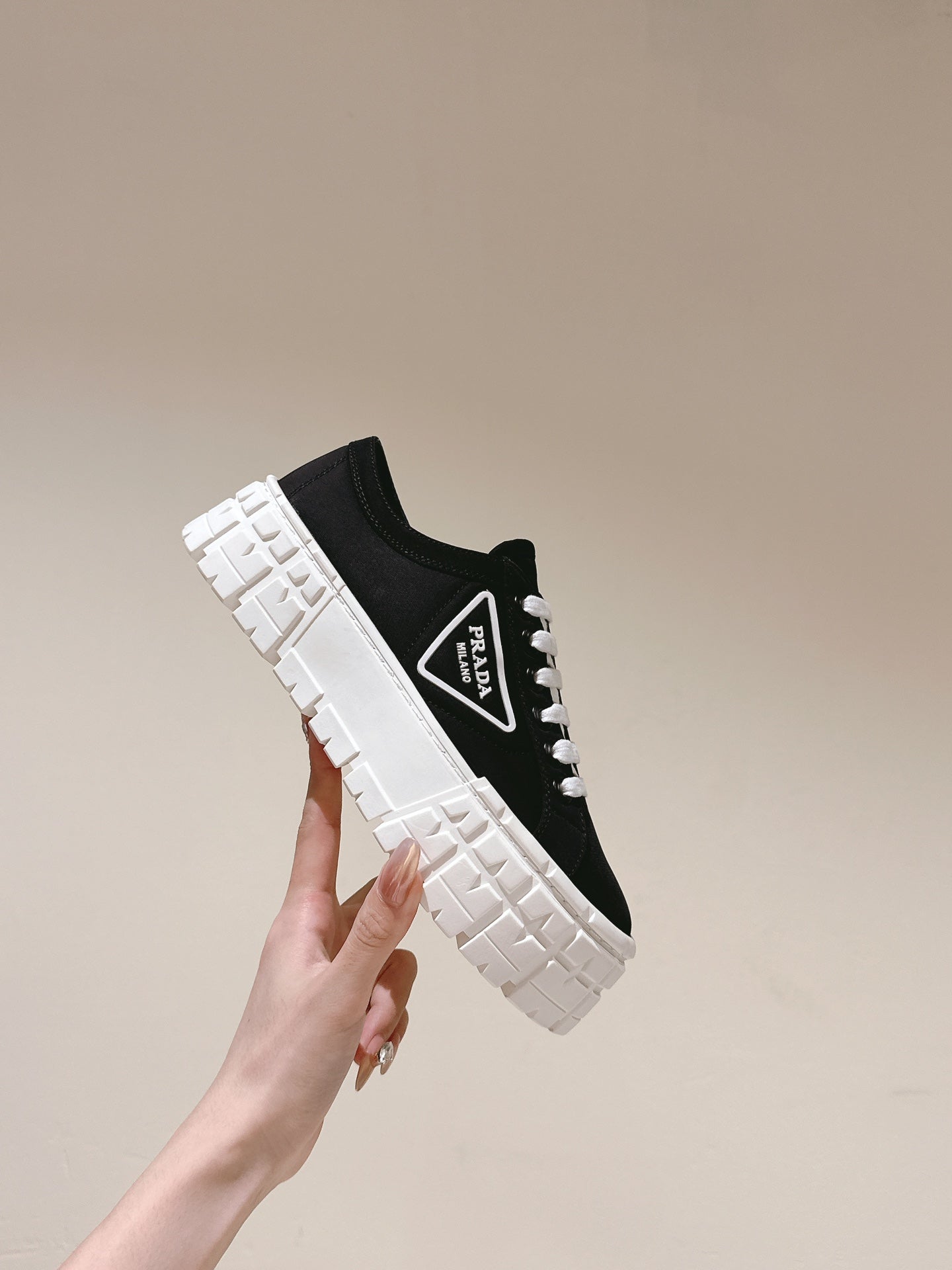 PRA DOUBLE WHEEL RE-NYLON GABARDINE SNEAKERS BLACK CALFSKIN - 35