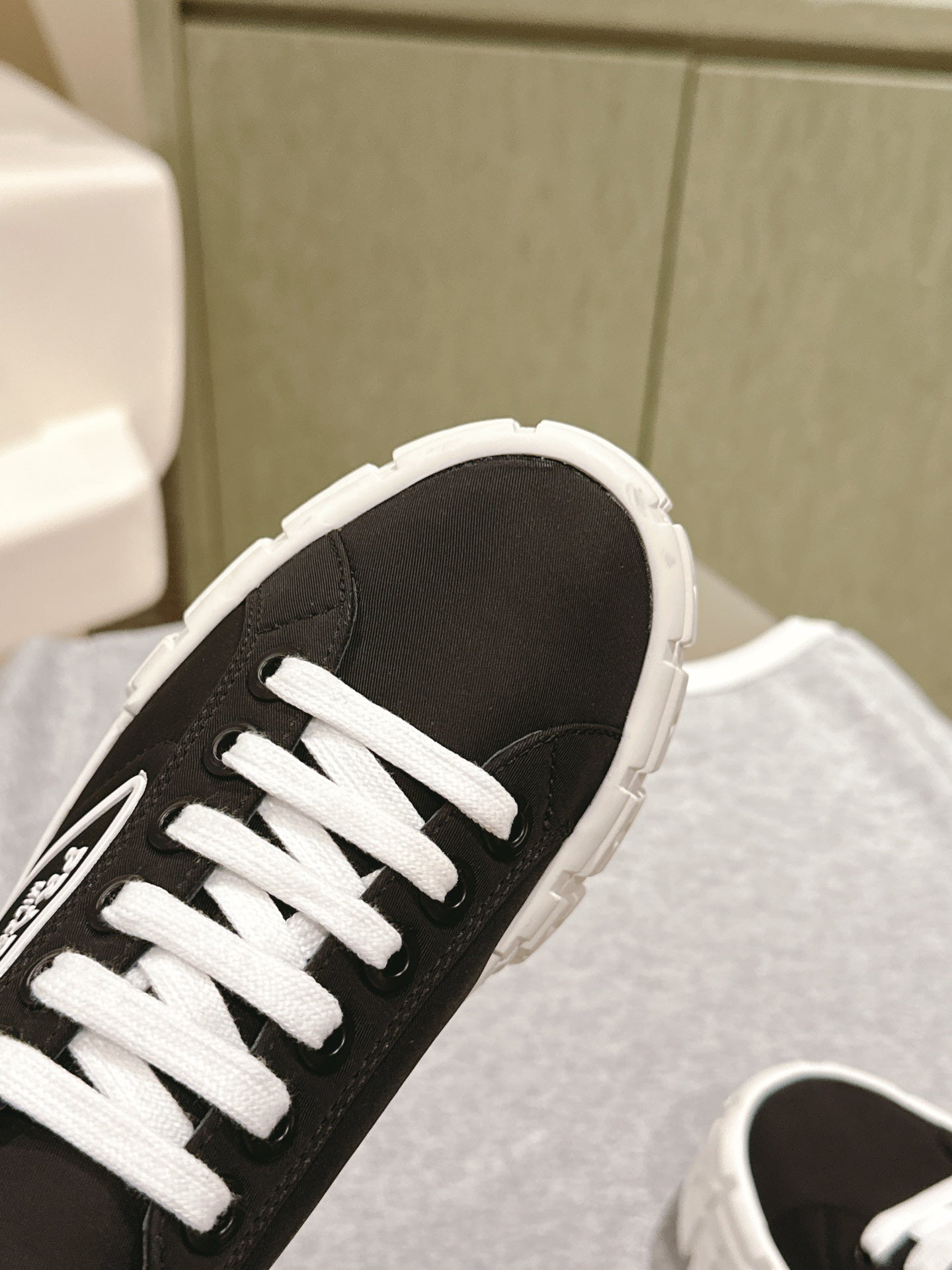 PRA DOUBLE WHEEL RE-NYLON GABARDINE SNEAKERS BLACK CALFSKIN - 35